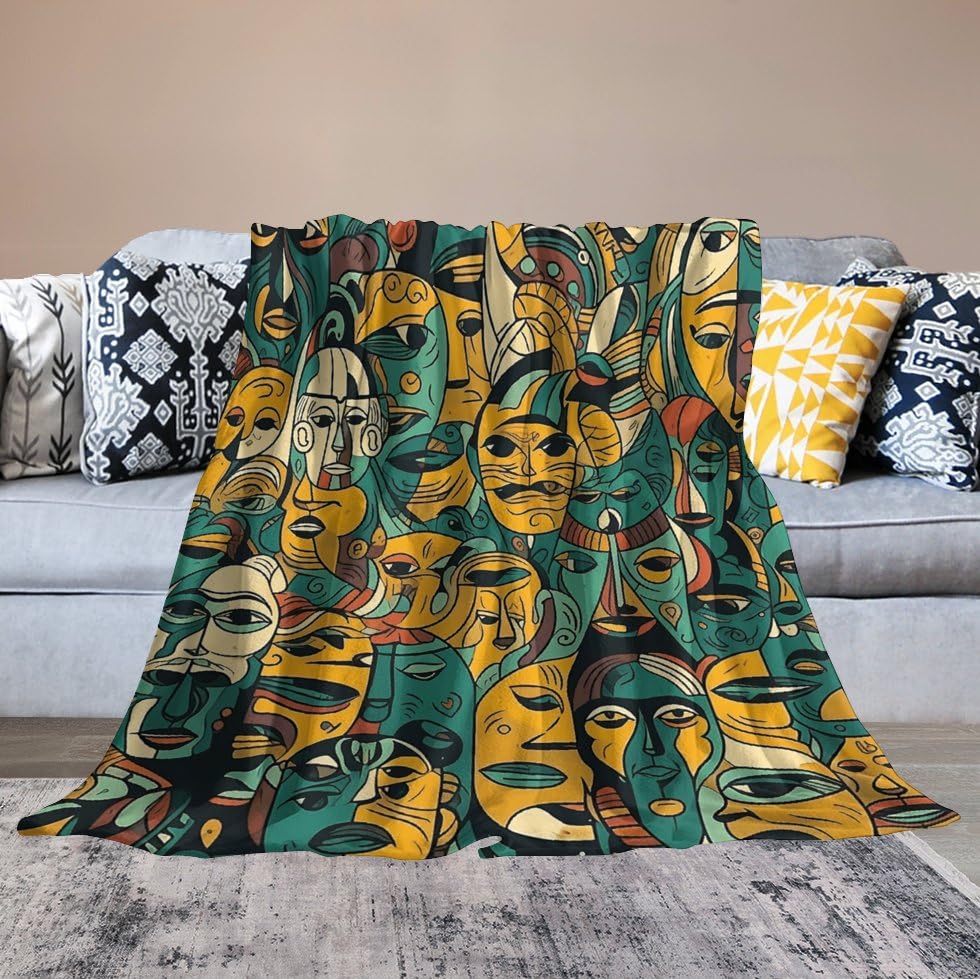 Couverture douce flanelle avec motifs de visage le cadeau idéal pour le confort du salon