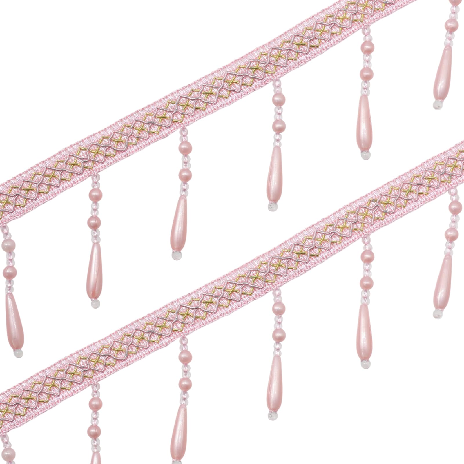 Yalulu 4 Yards Beaded Fringe Tassel Edge Trimming Curtain Lace Hanging Beads Tassel Trim Fringe Curtain Edge Lace Trim (Pink)