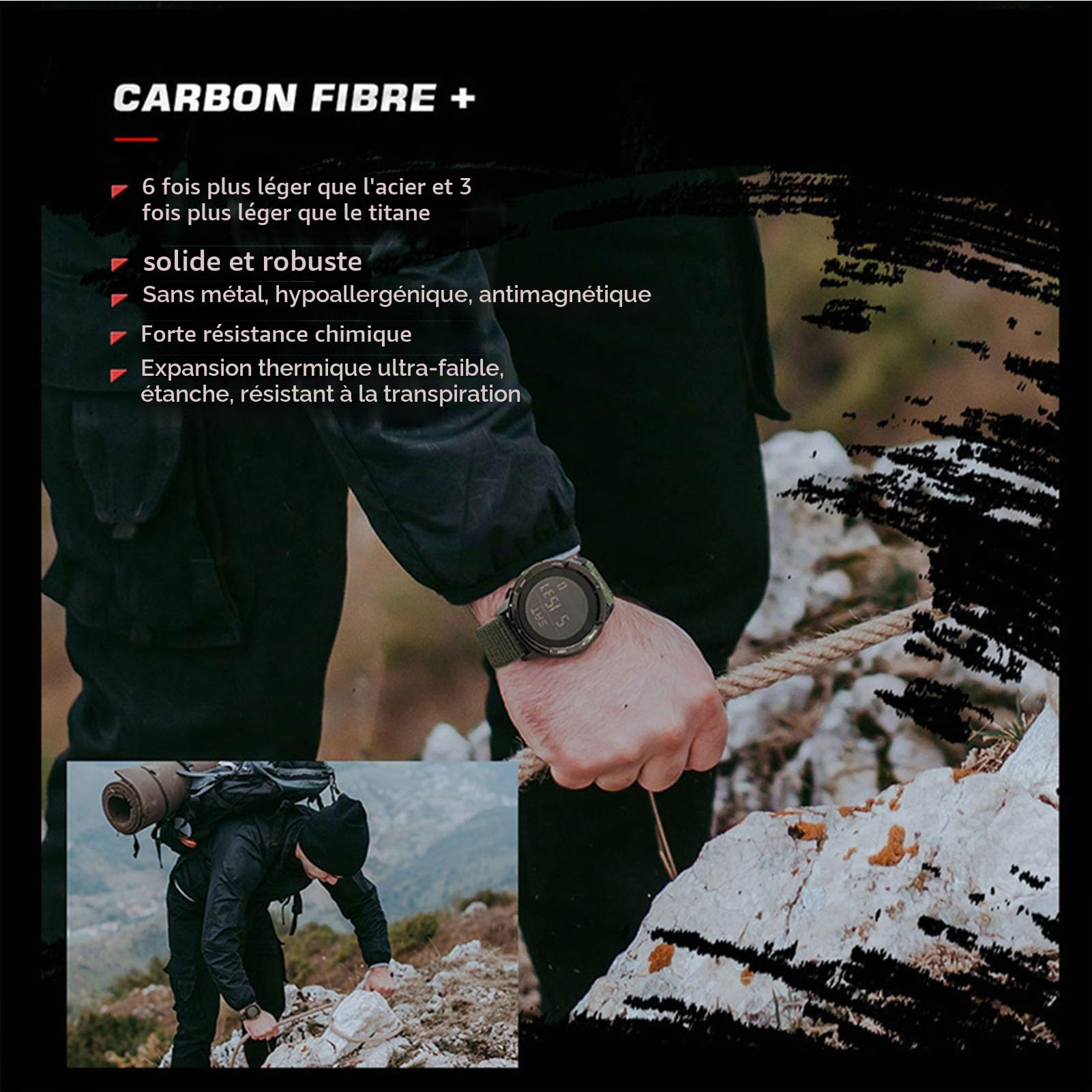 findtime Montre Militaire Homme Commando pour Homme Montre de Sport,Calendrier,Réveil, Chronomètre, Podomètre Montre Numérique Étanche 50ATM Cadran，Coloré