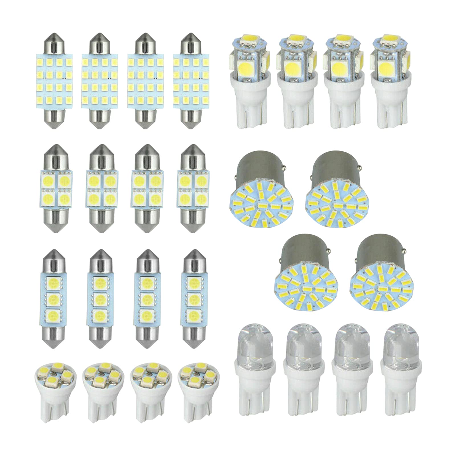 28 PCS Car Led Bulb Kit Set, T10 31 mm 36 mm 41 mm 1157 Festoon Bulbs Replacement Bulbs for Car Interior Lights Dome Lights, Plate Lights, Map Lights, License Lights (White)
