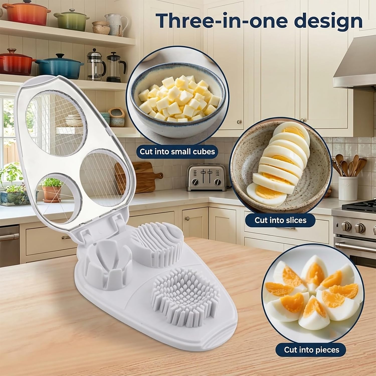 Egg Slicer for Hard Boiled Eggs, 3-in-1 Stainless Steel Egg & Mushroom Tool image 2