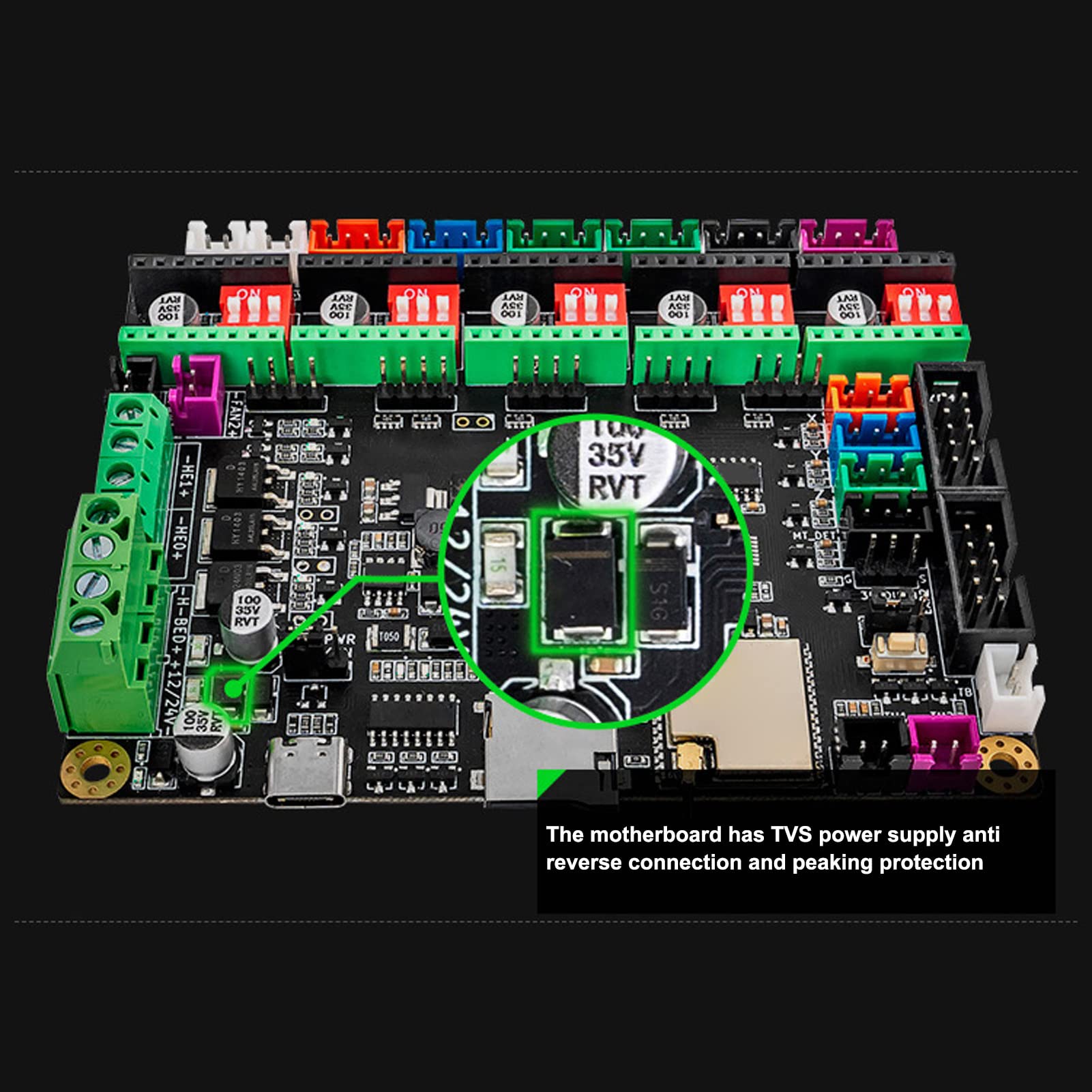 240MHz 3D Printer Motherboard, 3D Printer Main Control Board DC12-24V Anti Reverse Connection 520Kb for DIY