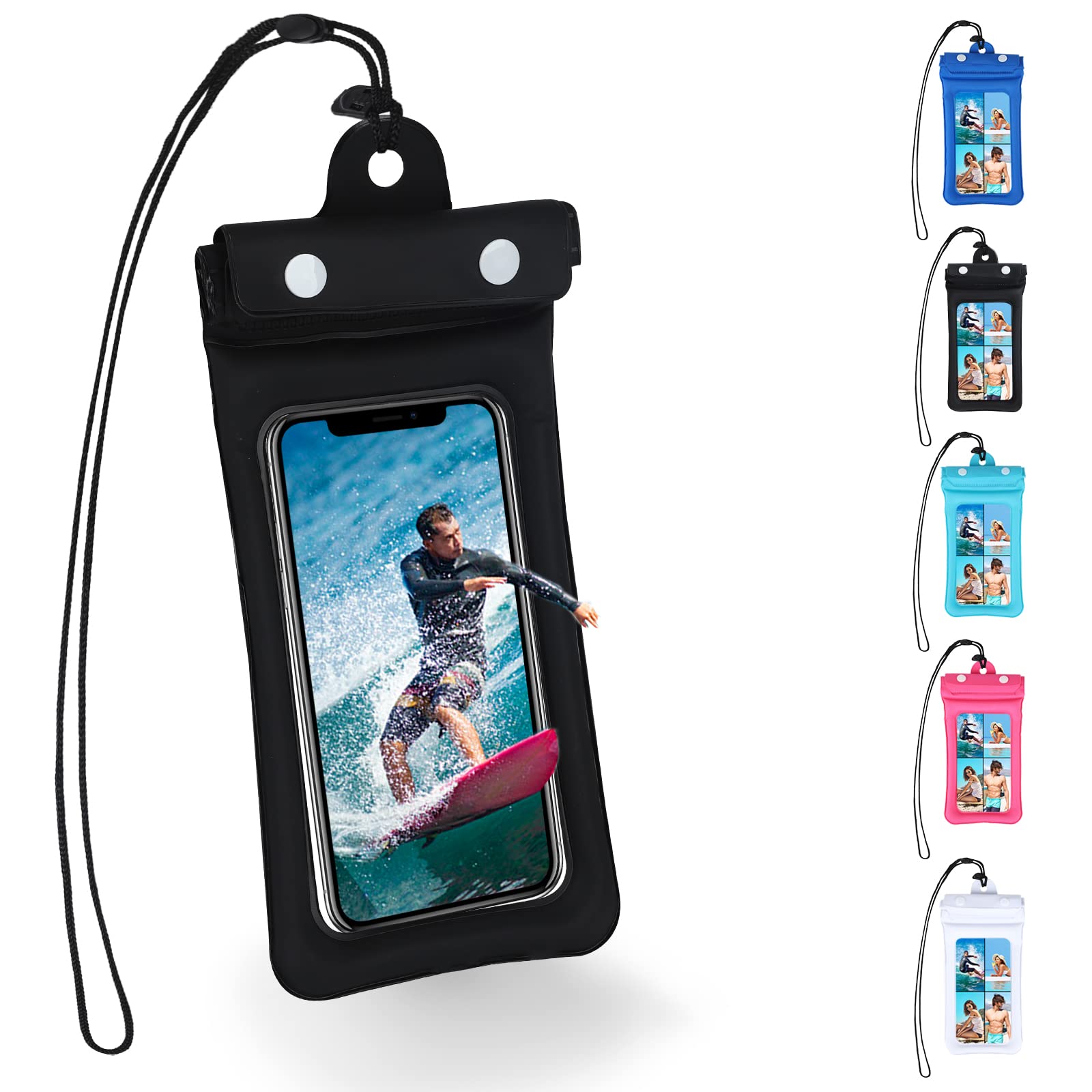 Jodsen Waterproof Phone Pouch, Waterproof Phone Case with Lanyard for Swimming/Diving/Rafting, Waterproof Bag for iPhone 14 13 12 11 Pro Max XR X XS Samsung S23 Huawei Mate 50 Pro up to 7'' (Black)