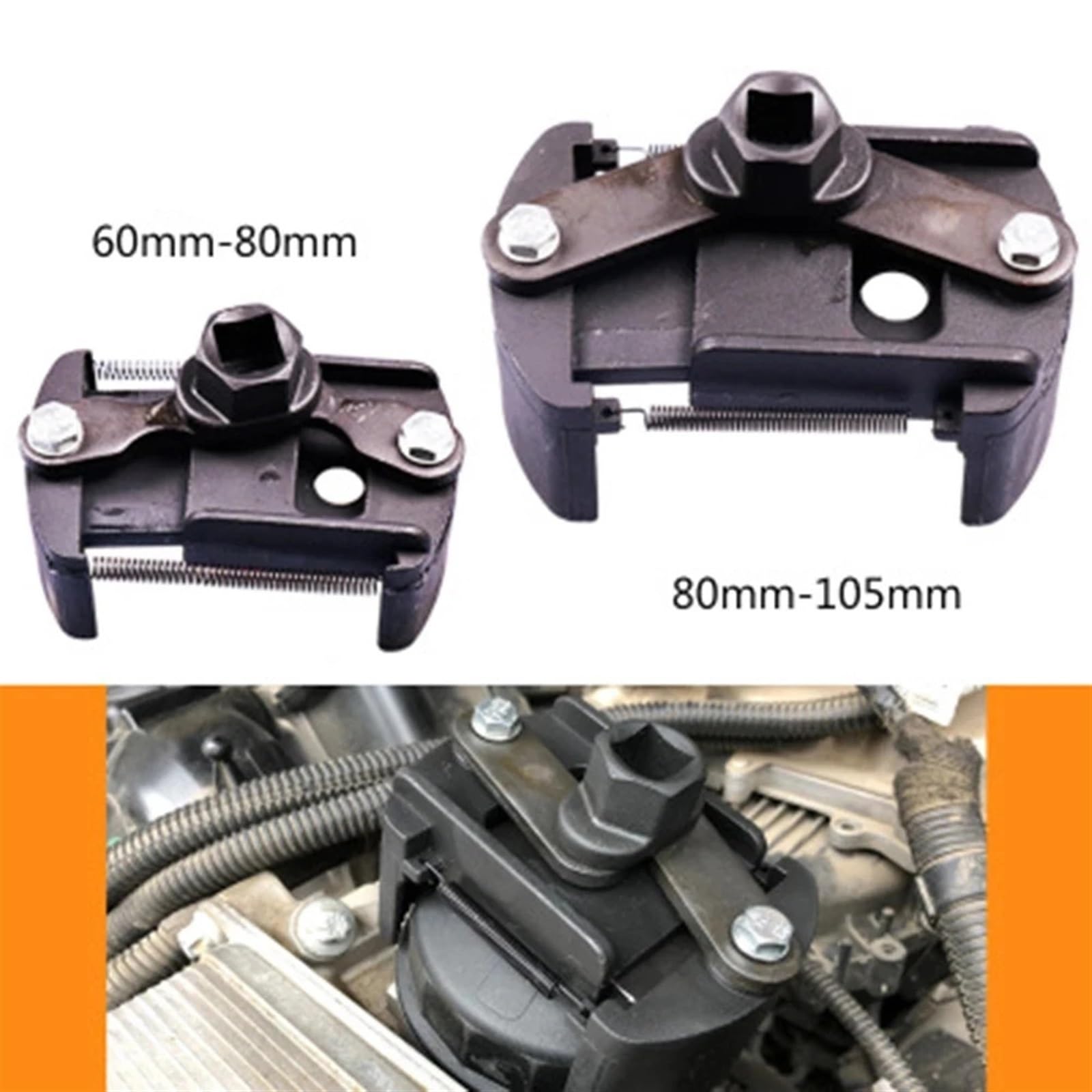 Llave de filtro de aceite de 2 mordazas ajustable de acero fundido Universal, herramienta de extracción de combustible, llaves de filtro de acero fundido de dos garras(Color:80 to 105mm)