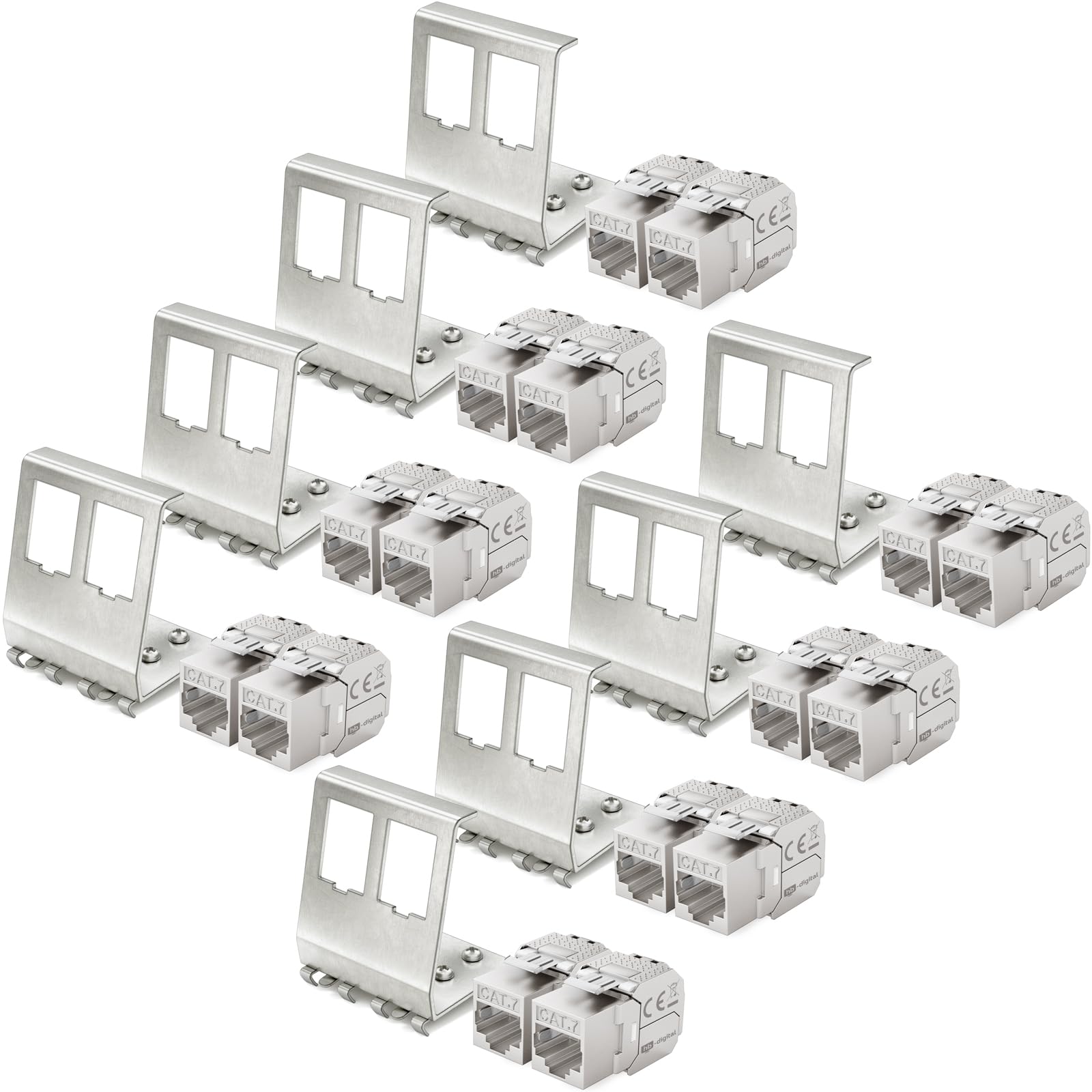 hb-digital Juego de 16 módulos Keystone CAT.7 RJ45 + 8 adaptadores de riel de metal Keystone para riel de sombrero, 35 mm estándar, conector RJ45 apantallado, acero inoxidable, montaje LSA Ethernet