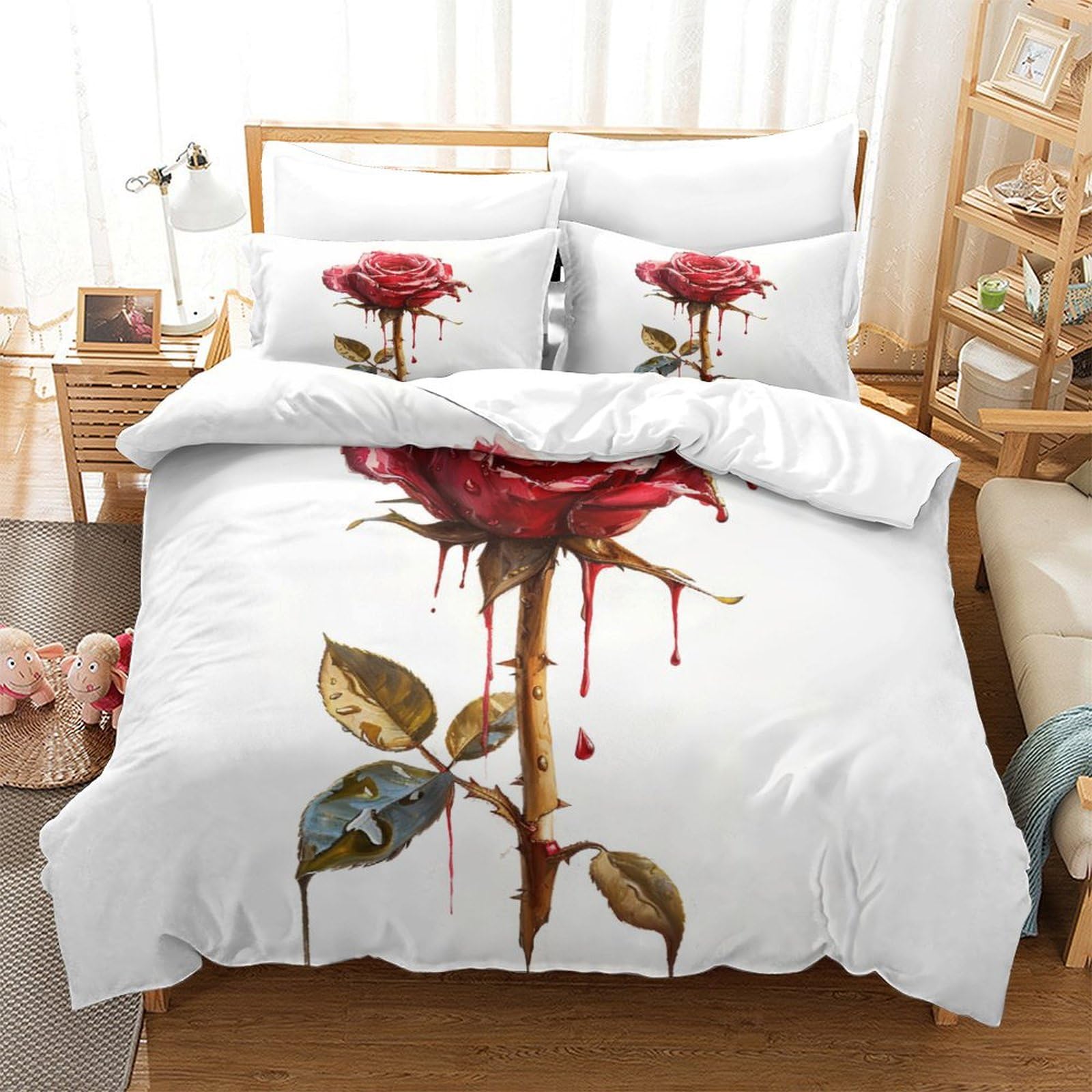 P1s9u7w5y Roses Splash Art Rose 3D Printed Microfiber Duvet Cover Set 3Pcs Romantic Rose Bedding Set King（220X240cm）