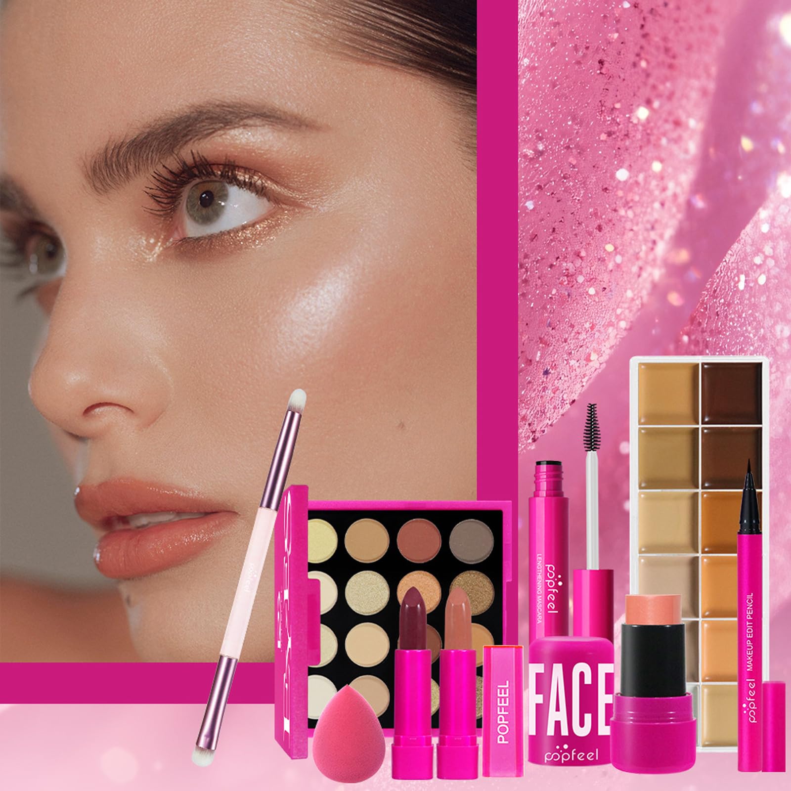 Schmink Set, Multifunktions Kosmetik Starter Kit für Frauen#6 | mit Lidschatten Palette Concealer Lipgloss Lippenstift Mascara etc, Kosmetik Makeup Set für Gesicht, Augen und Lippen