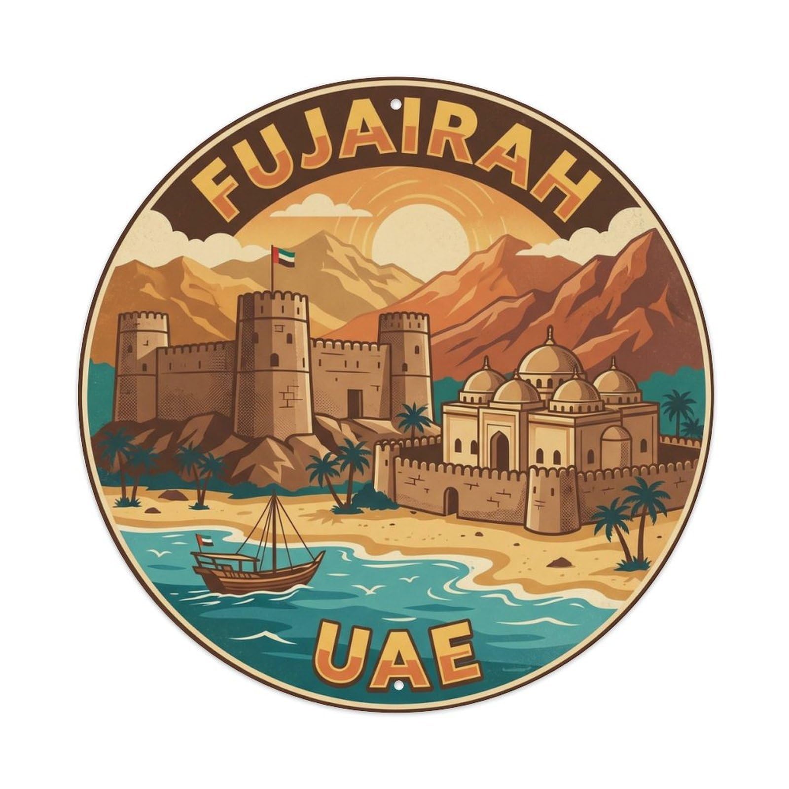 Fujairah Fort UAE Heritage City Travel Retro Metal Tin Sign