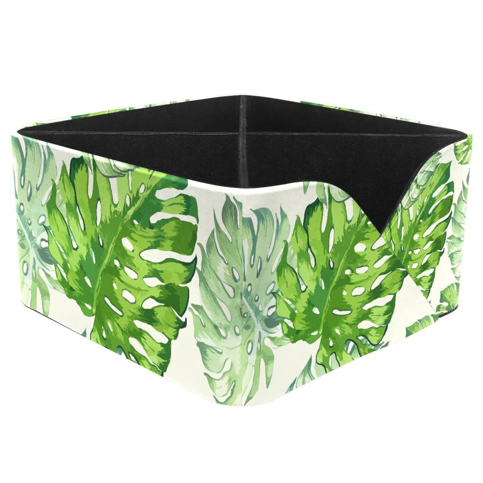 KengjuTesu Green Leaves Desktop Organizer Pen Holder, Rectangular Pencil Cup for Office, Study and Makeup Stations