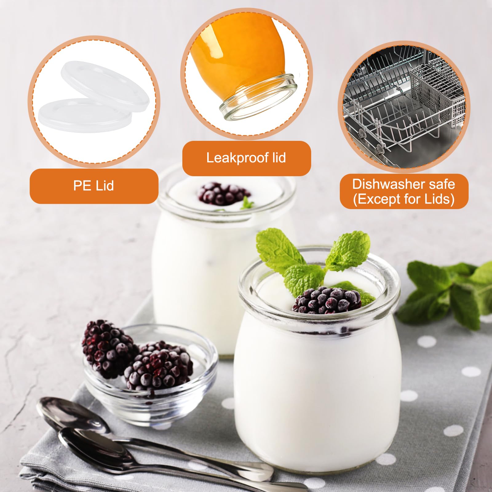 200 ml Vasetti per Yogurt con Coperchio,Confezione da 12 Bicchieri da Dessert Trasparenti In Vetro, Barattoli da Dessert con Coperchio per Gelatina,yogurt,Miele,Mousse,Dessert
