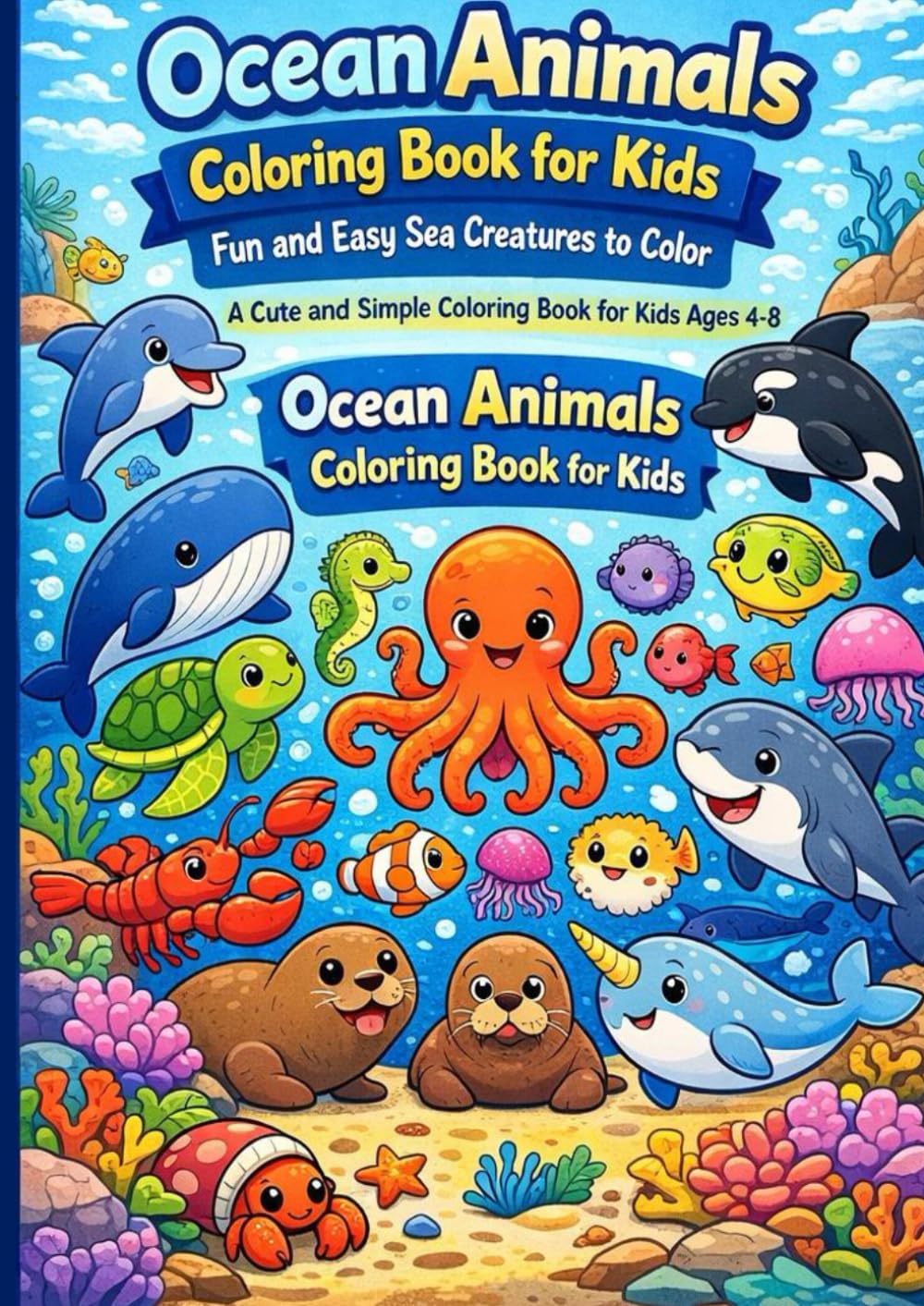 Ocean Animals Coloring Book for Kids: A Cute and Simple Coloring Book for Kids Ages 4–8