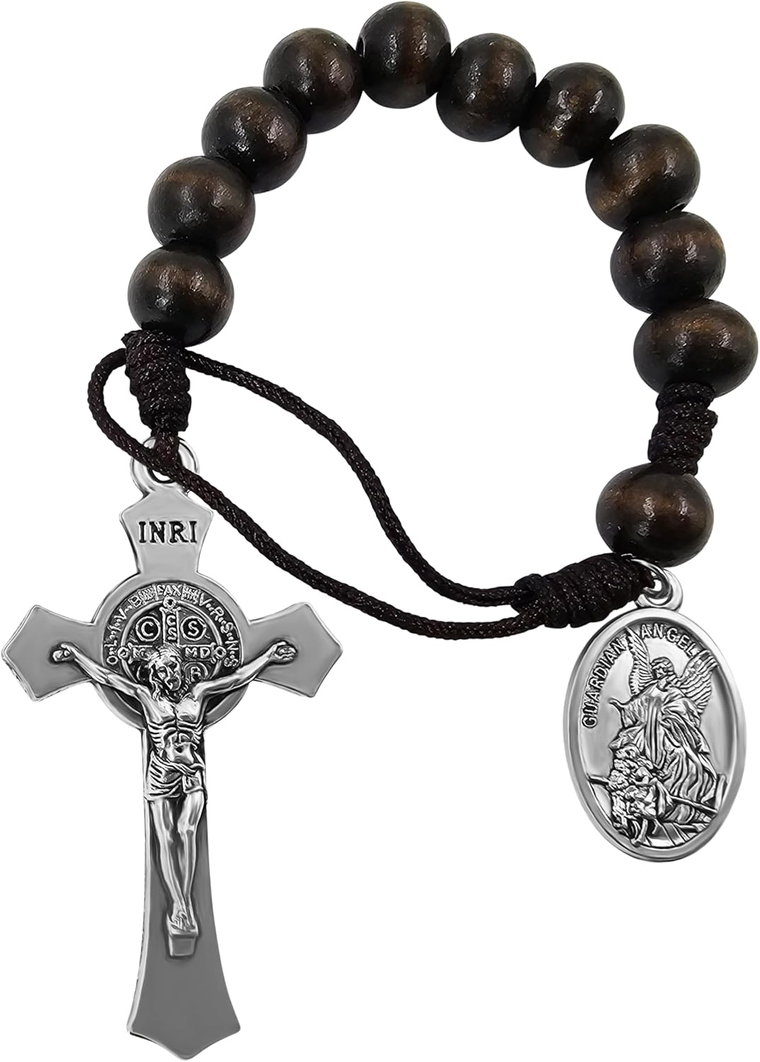 TALISMAN4U Saint Benedict Medal Crucifix One Decade Prayer Pocket Rosary 10mm Wooden Beads Open Style St Michael Medal St Christopher Tenner Rosaries Handmade Catholic Gift - Image 3