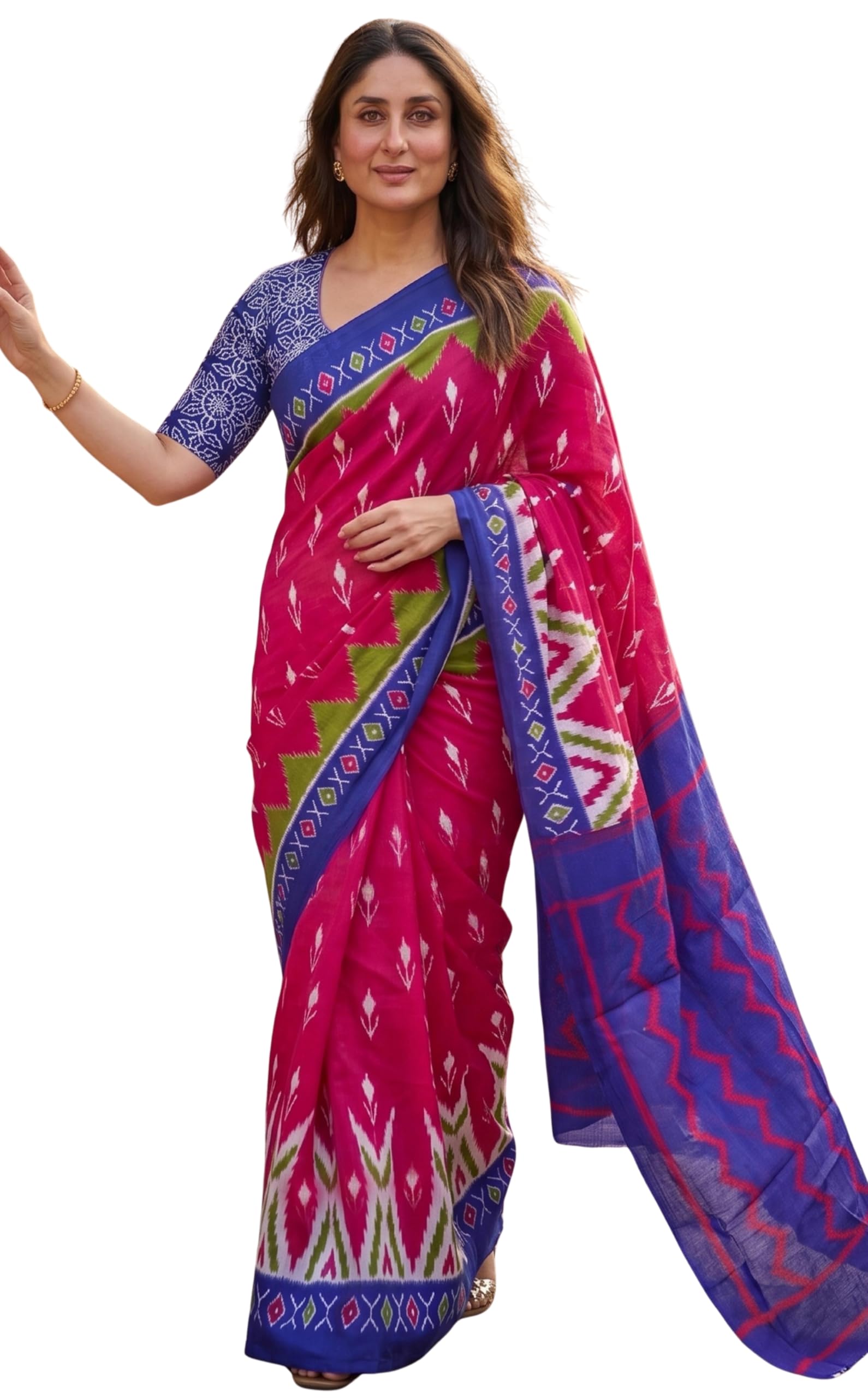 hmp fashion Women Mulmul Cotton Saree, Ajrakh Handblock Print, Ekat Design, 5.5 Metre with Unsttich Blouse Piece-picture-54