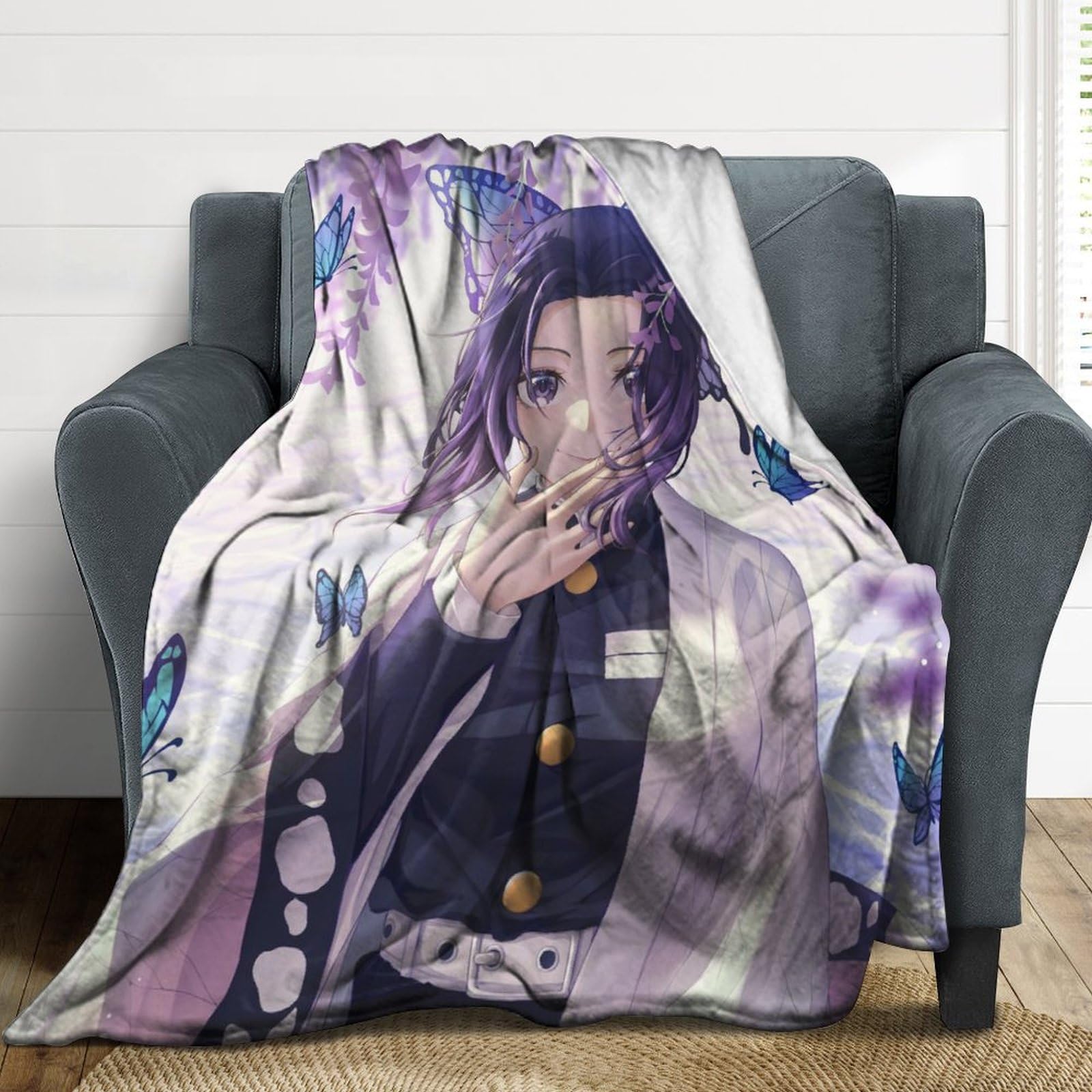 Amazon｜毛布 鬼滅の刃 虫柱 胡蝶 しのぶ ブランケット ひざ掛け 掛け
