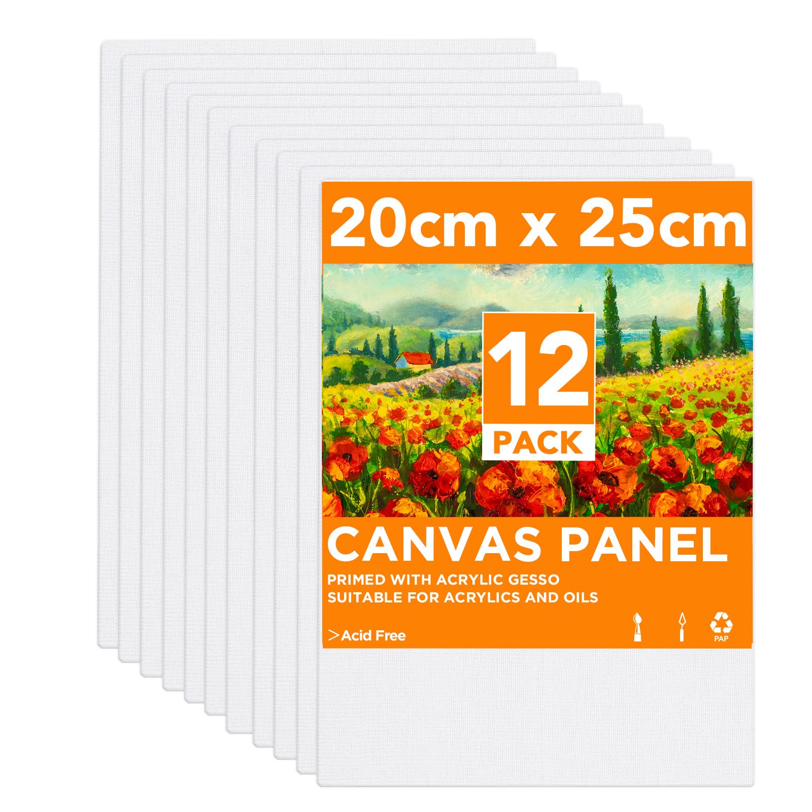 CONDA 20×25cm(8×10inch) Canvas for Painting Pack of 12 Artist Quality Acid Free Canvas Board for Painting, Art, Acrylic