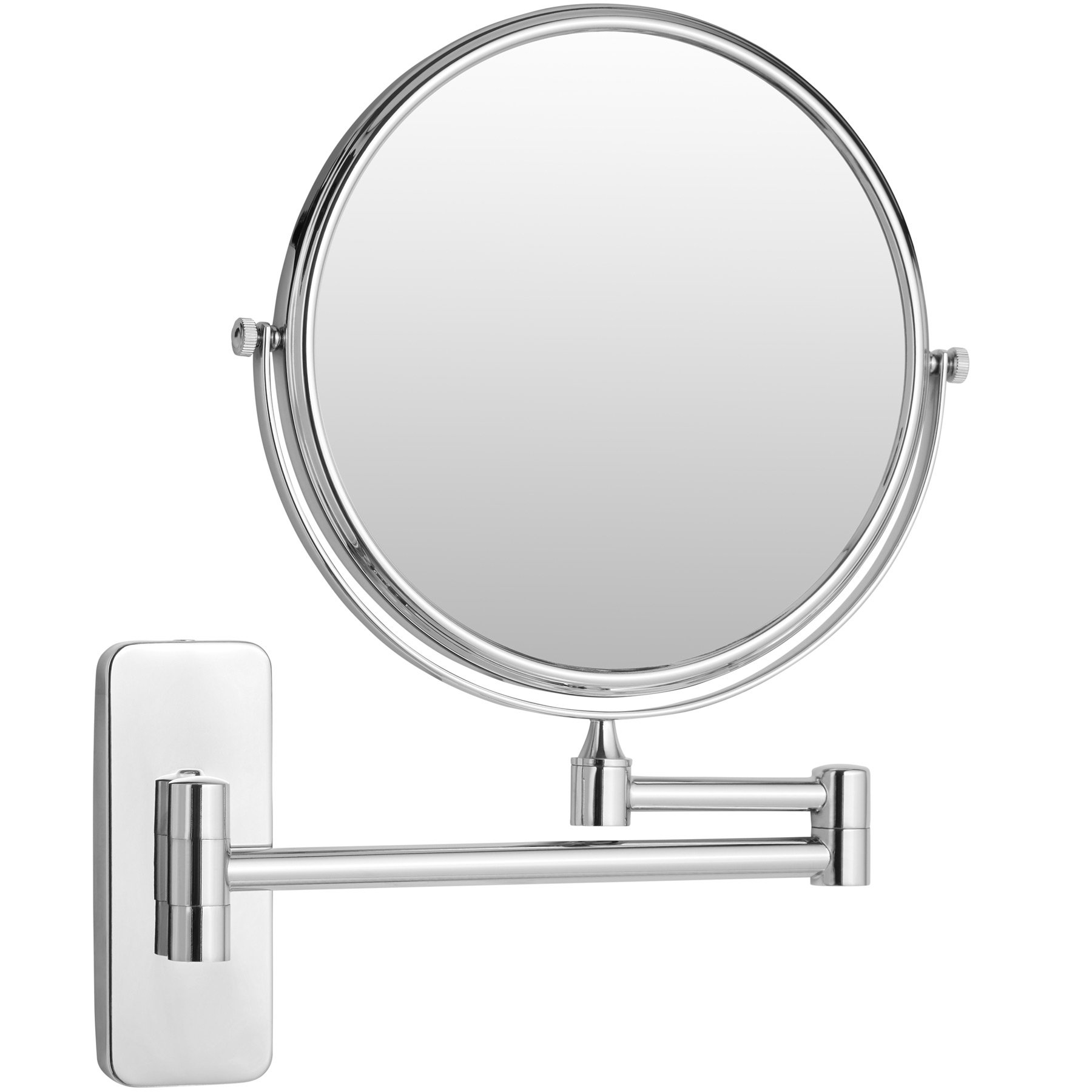 tectake® Specchio per Postazione Trucco ∅ 20 cm, Ingrandimento 7x, Specchio Ingranditore Inclinabile Estensibile a 360° in Acciaio Cromato, per Toeletta, Specchietto Trucchi Donna Bifacciale da Parete