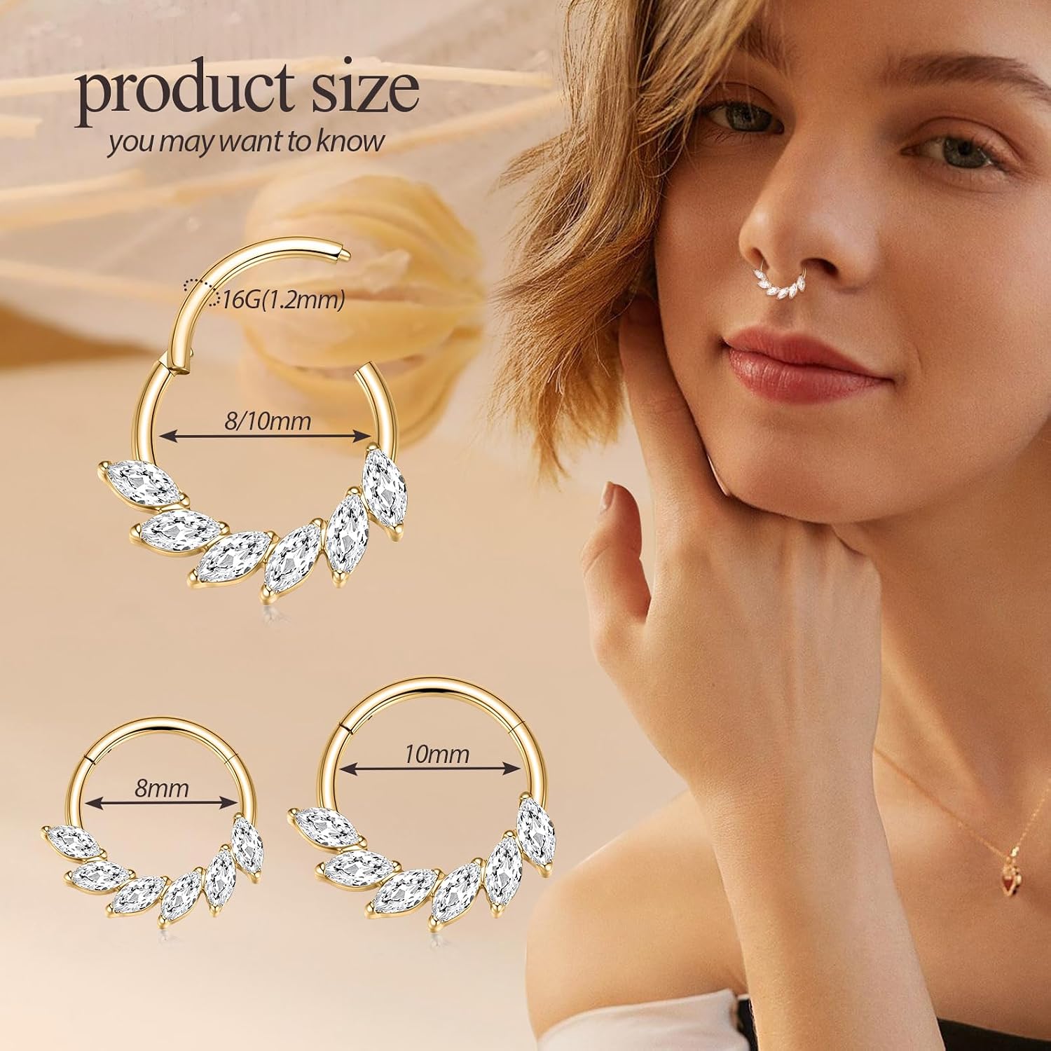 PEAKLINK 16G Septum Clicker Ring Titanium Nose Hoop Ring with CZ Daith Piercing Jewelry Rook Tragus Snug Helix Conch Cartilage Hoop Earring for Women 8mm 10mm image 2