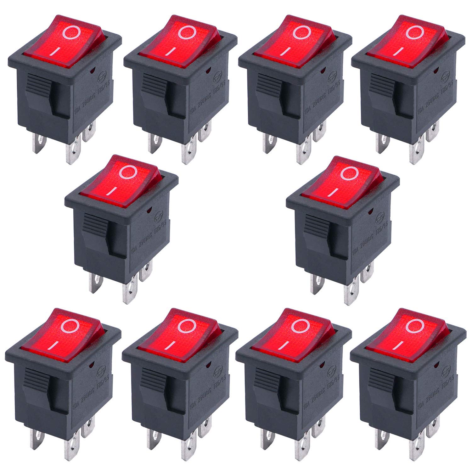 Buy Taiss/10Pcs Rocker Toggle Switch Red Light Illuminated ON/OFF DPST