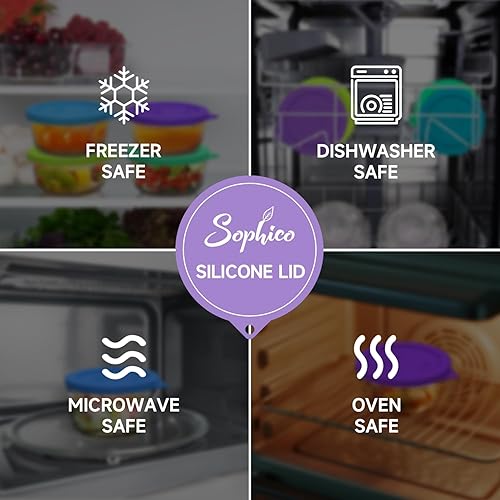 Miniatura 5 de Sophico Tapa redonda de almacenamiento de silicona para 2 tazas de repuesto para Pyrex 7200-PC y cuencos de vidrio Anchor Hocking (recipiente no