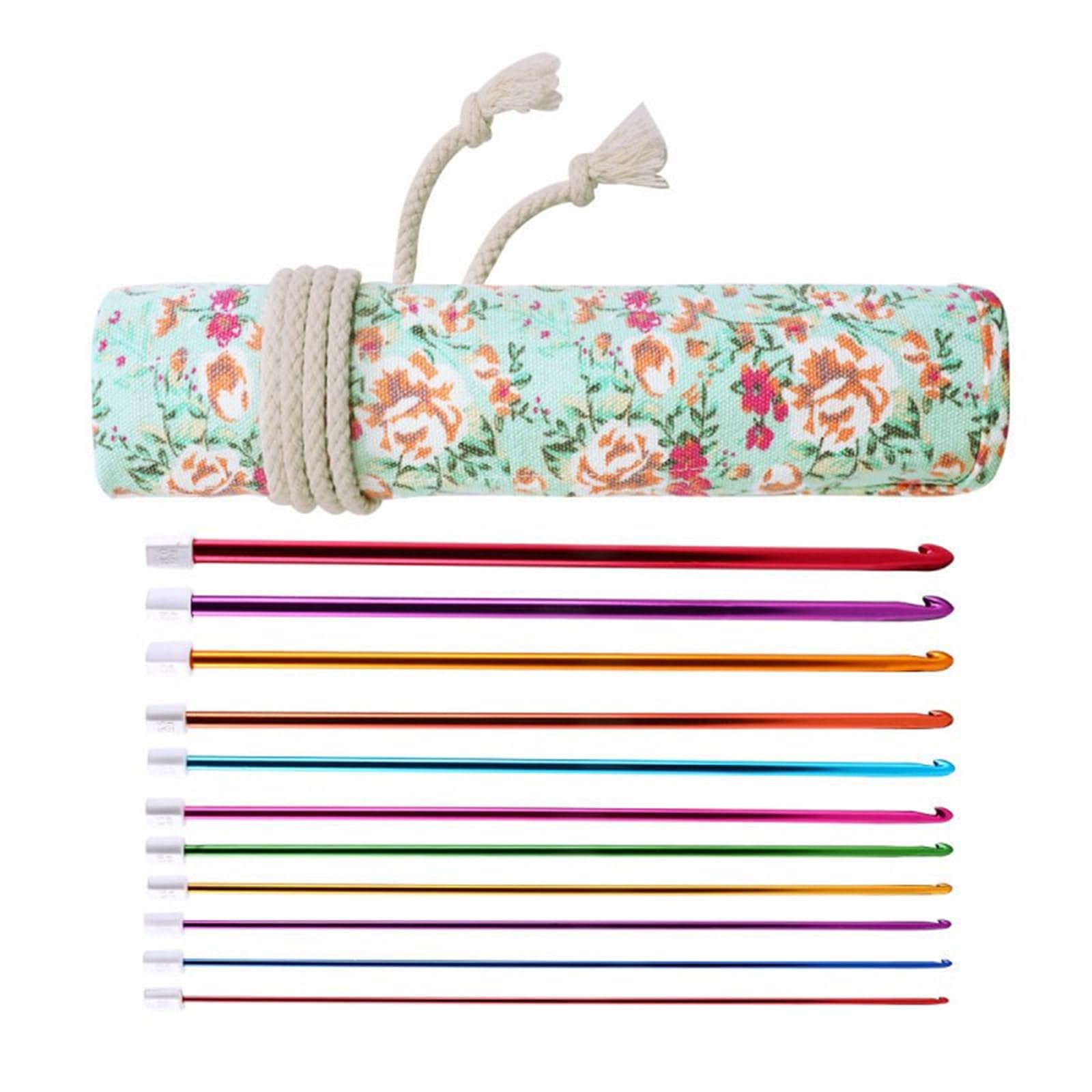 11Pcs 2mm-8mm Aluminum Tunisian Crochet Hook for Blanket Yarn Craft Project 27cm Long Ergonomic Afghan Knitting Needle Colorful Ergonomic Knitting Needle