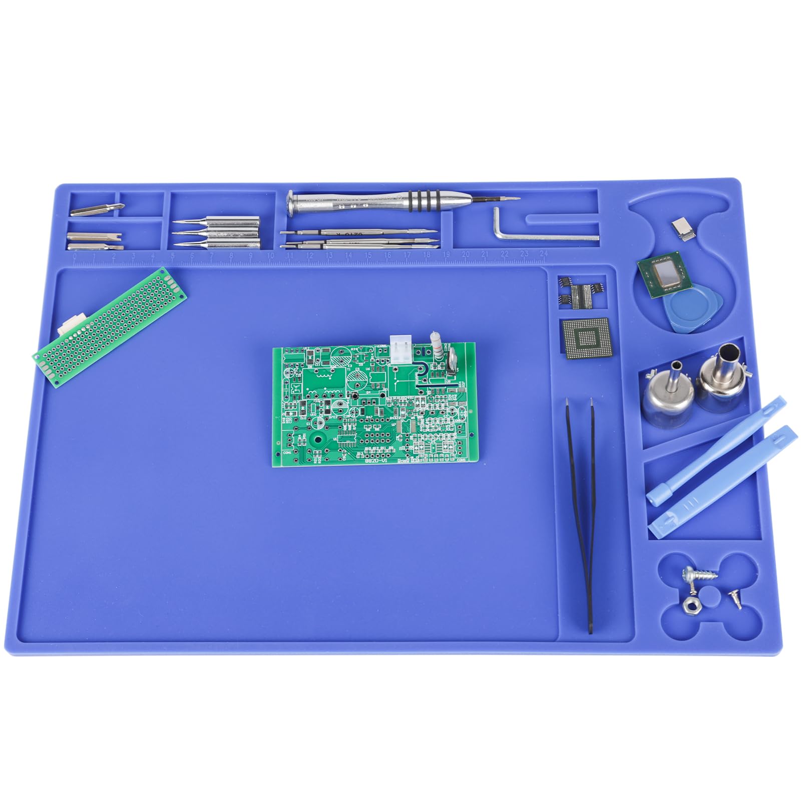 YIHUA M160 Heat-resistant Soldering Mat with Multiple Storage Slots, Built-in Ruler, Bendable Soft Silicone Soldering Mat, Dimensions 13.78 * 9.96 *