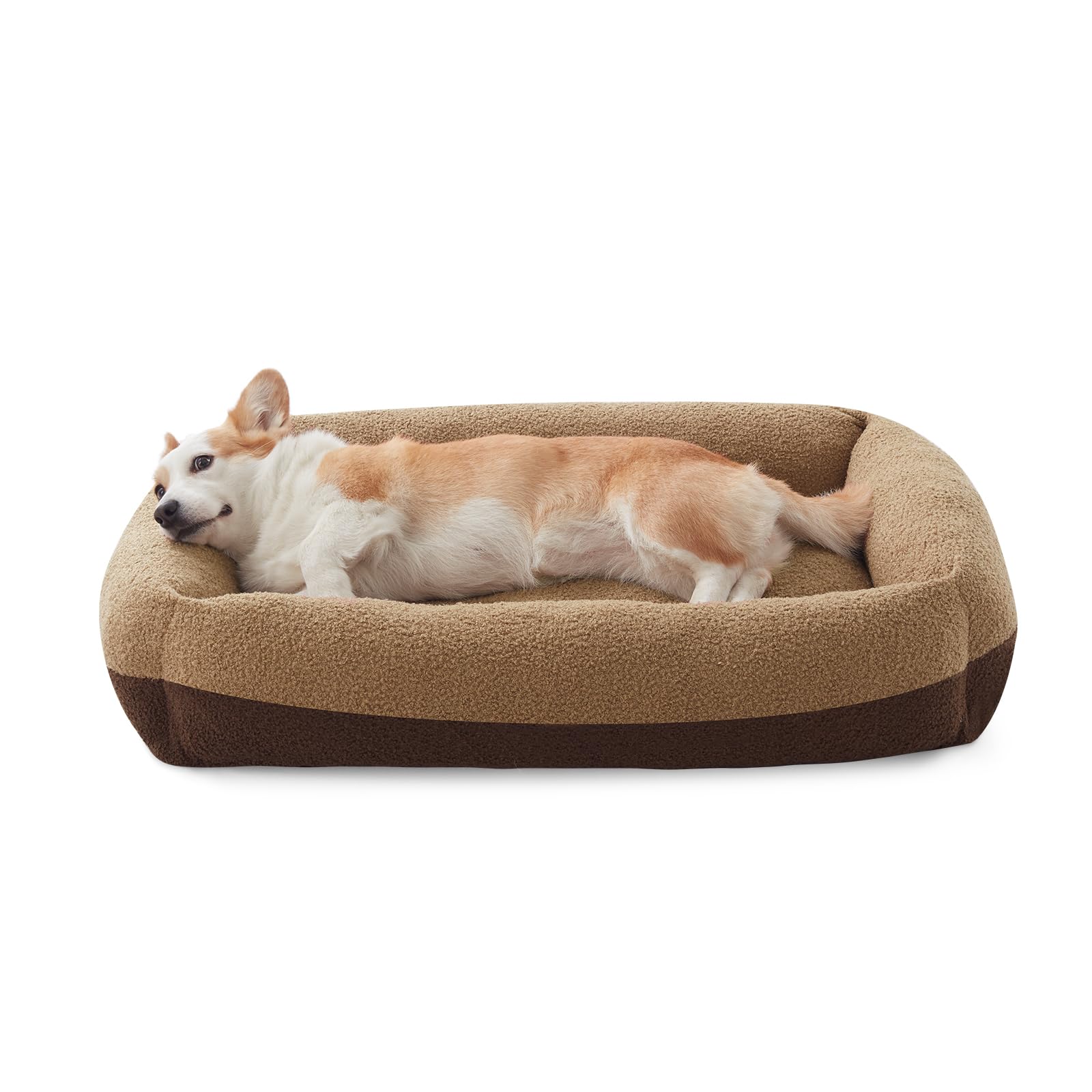 Photo 1 of FURTIME Washable Dog Bed Medium Size Dogs, Rectangle Comfy Fluffy Small Dog Bed, Removable Zipper Cover Machine Wash, Orthopedic Bed Durable Pet Cuddler with Anti-Slip Bottom, 25x21x7 in, Brown