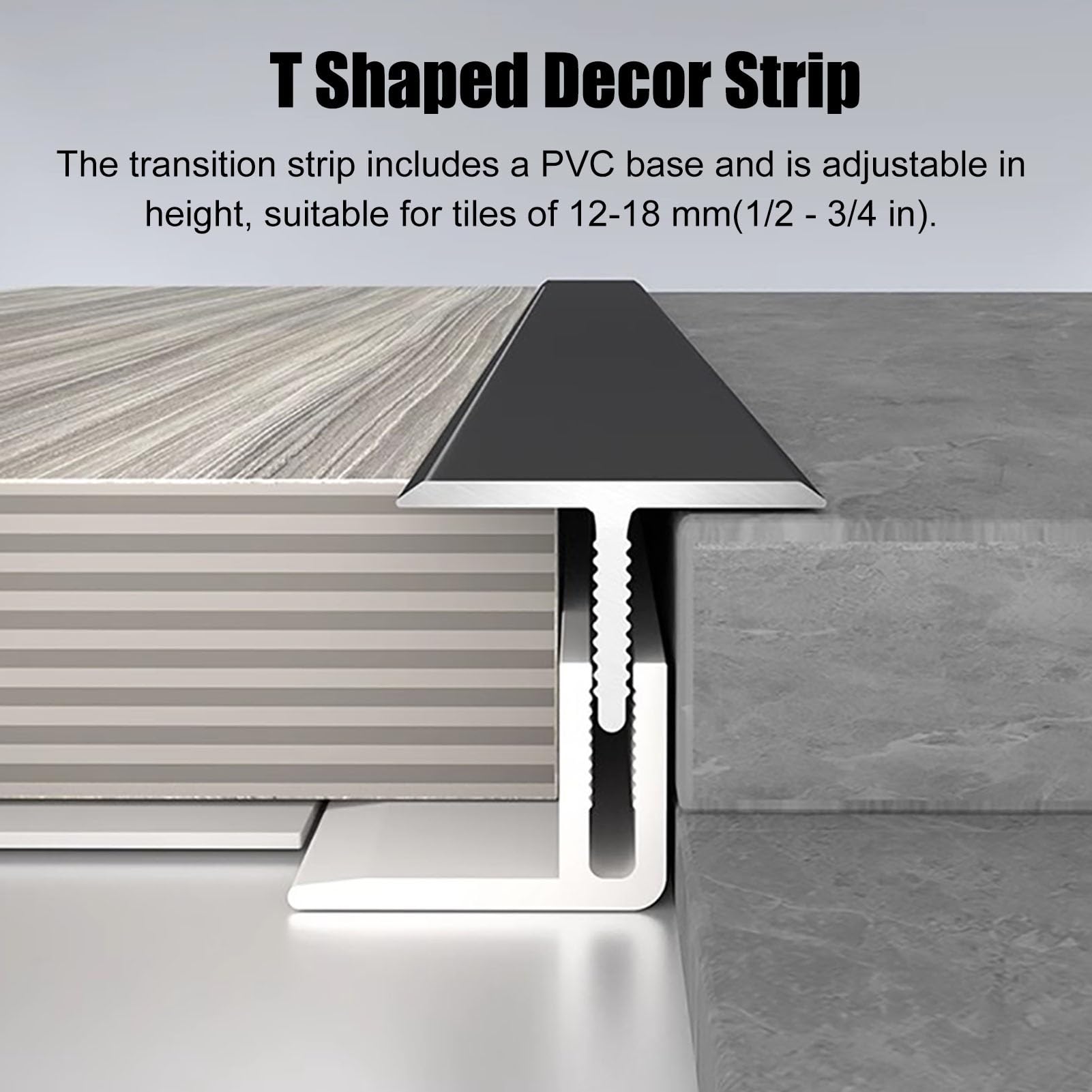 Bordi per pavimenti in marmo Coprigiunto piatto impermeabile a forma di T for bagno, for fessure tra pavimenti in laminato e vinile, 3 pezzi(Black,0.9m(35in) x3)
