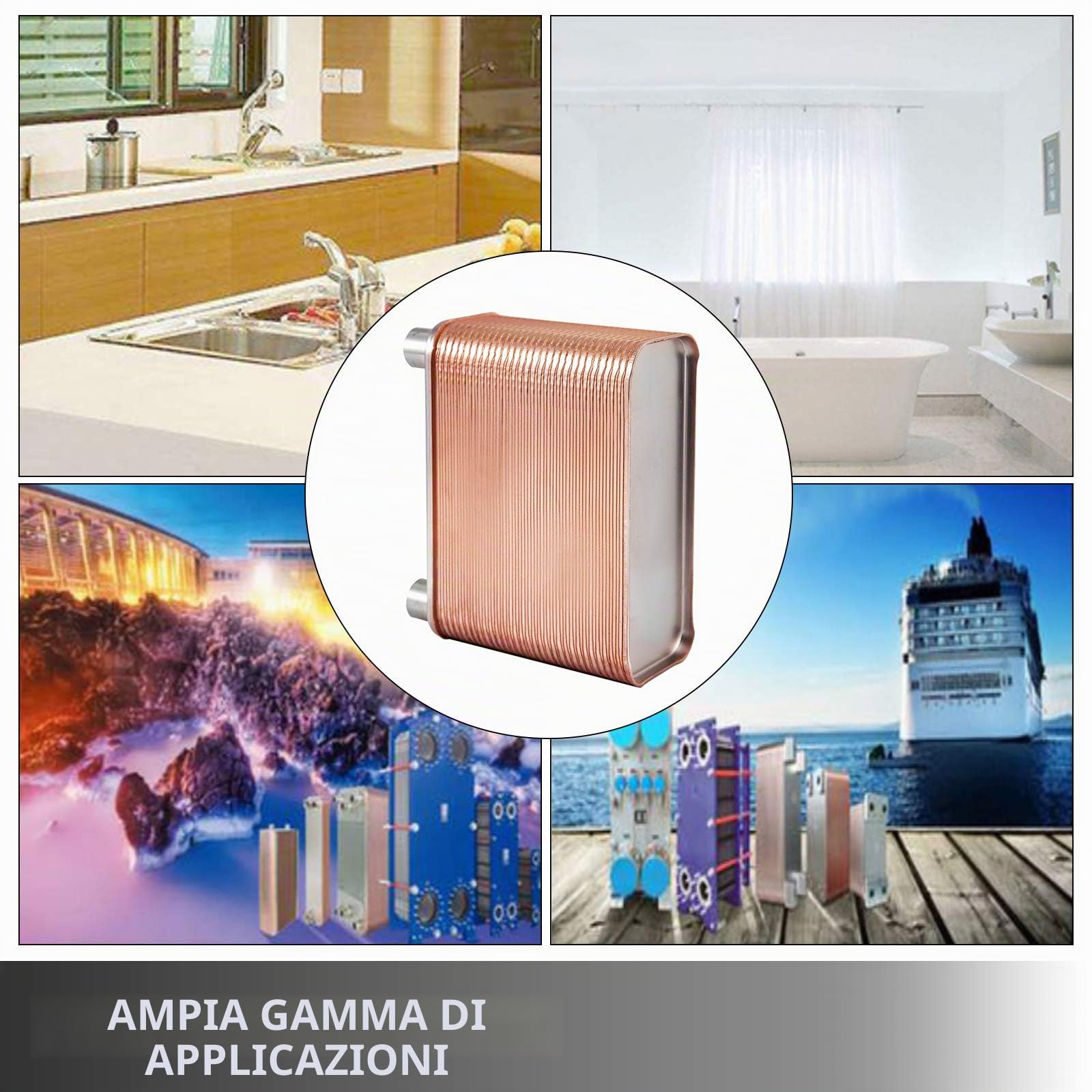 VEVOR Scambiatore di Calore 60 Piastre Scambiatore di Calore per Riscaldamento B12-60 Scambiatore di Calore Piastre in Acciaio