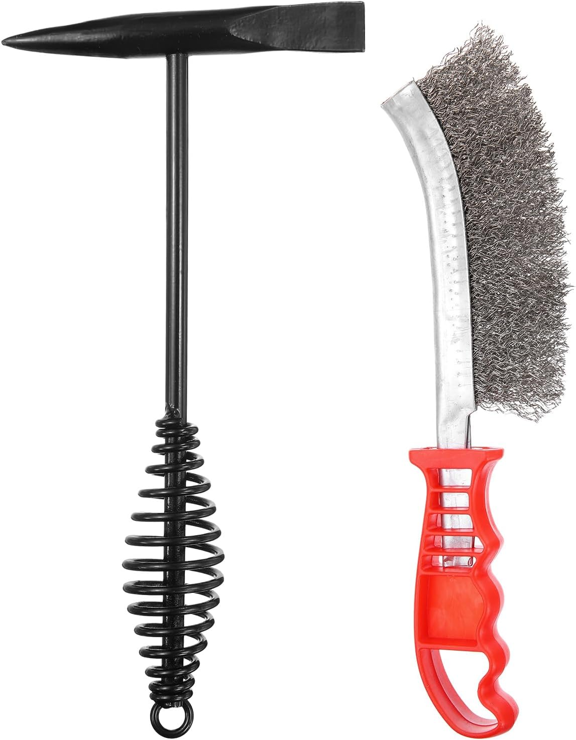 HARFINGTON 2pcs Welding Chipping Hammer 11.3" Slag Hammer with Coil Spring Handle 9.8" Welding Steel Wire Brush for Rock Pick Forged Brick