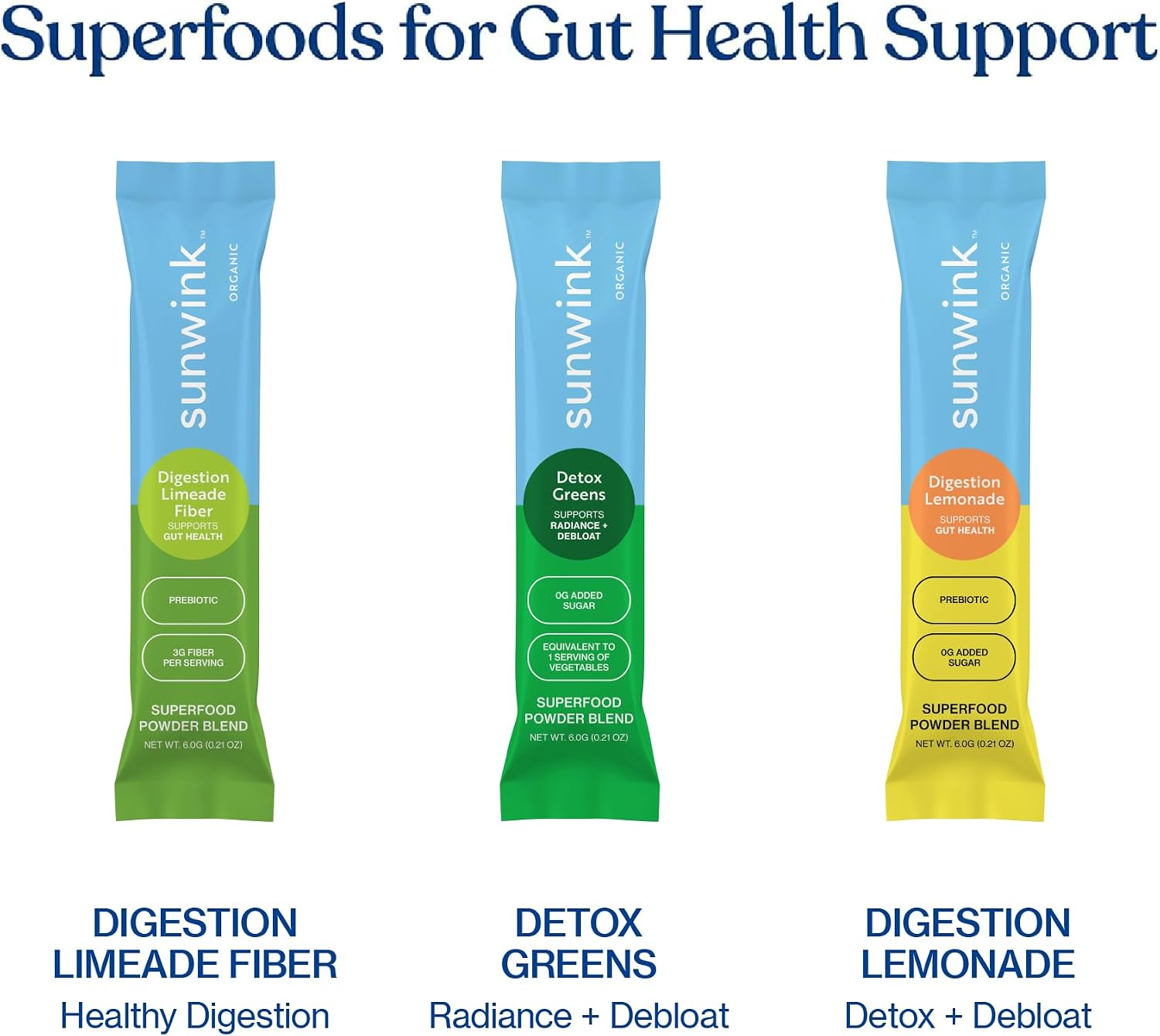 Sunwink - Detox Greens Powder for Digestive Support - Plant-Based Superfoods & Adaptogens (6g Each, Pack of 15)