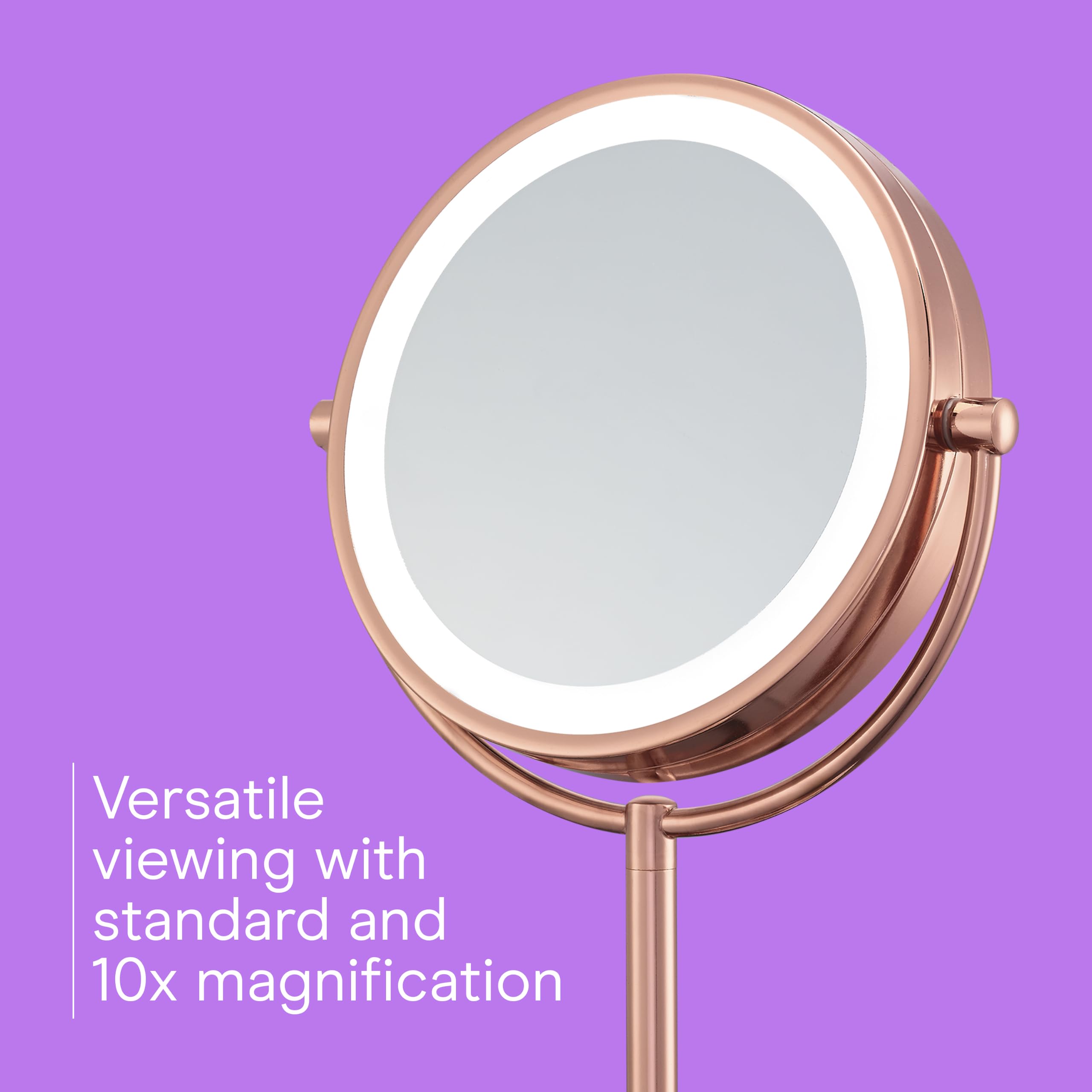 Conair Reflections Espejo de Maquillaje con luz LED de Doble Cara, Aumento de 1x/10x, Acabado en Oro Rosa