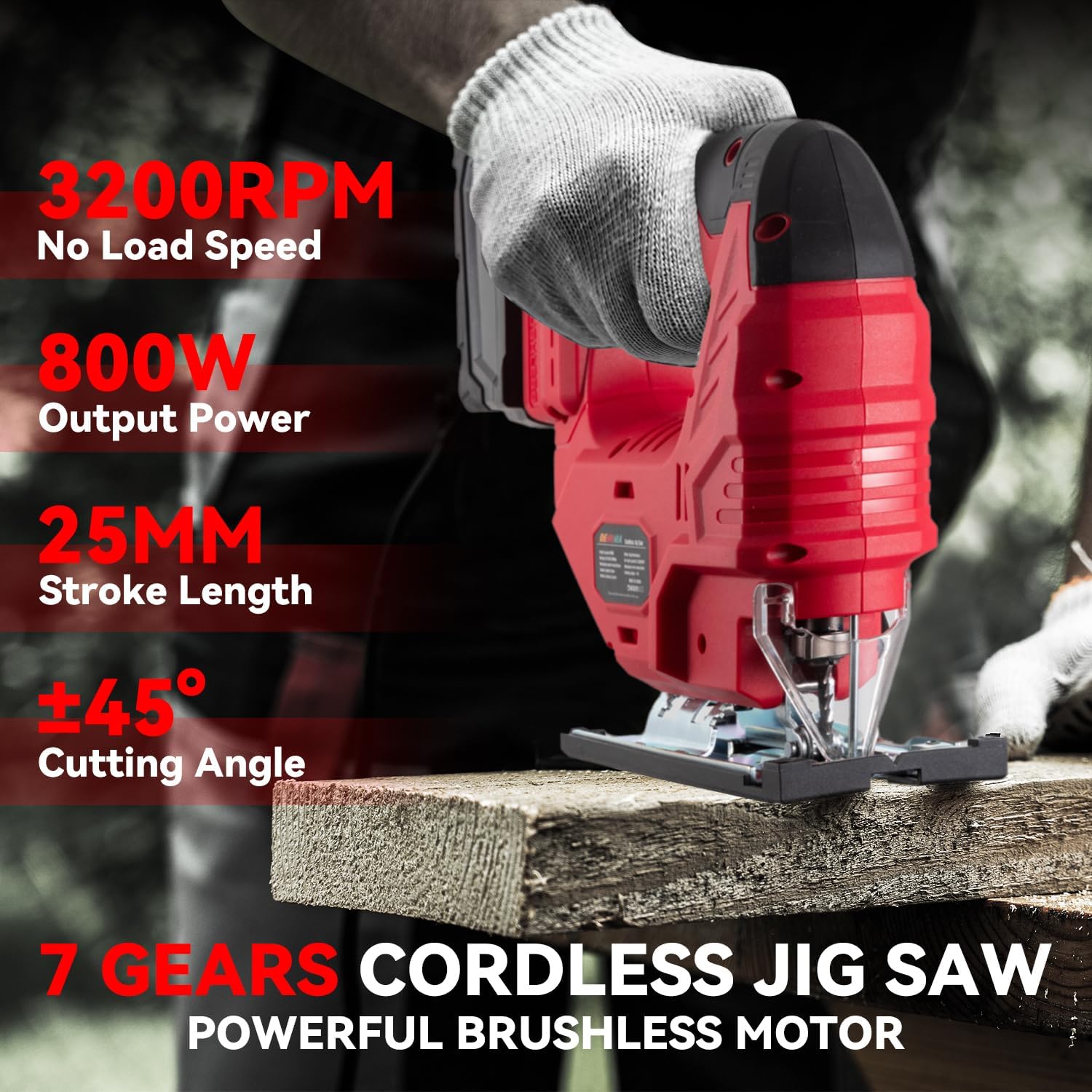 Cordless Jig Saw for Milwaukee M18 Battery, 7 Speed Variable ​​Up to 3200RPM, LED Light, 45° Bevel Cuts, 3 Orbital Motions, with Jig Saw Blade for Straight/Curve/Circle Cutting(Battery Not Include)