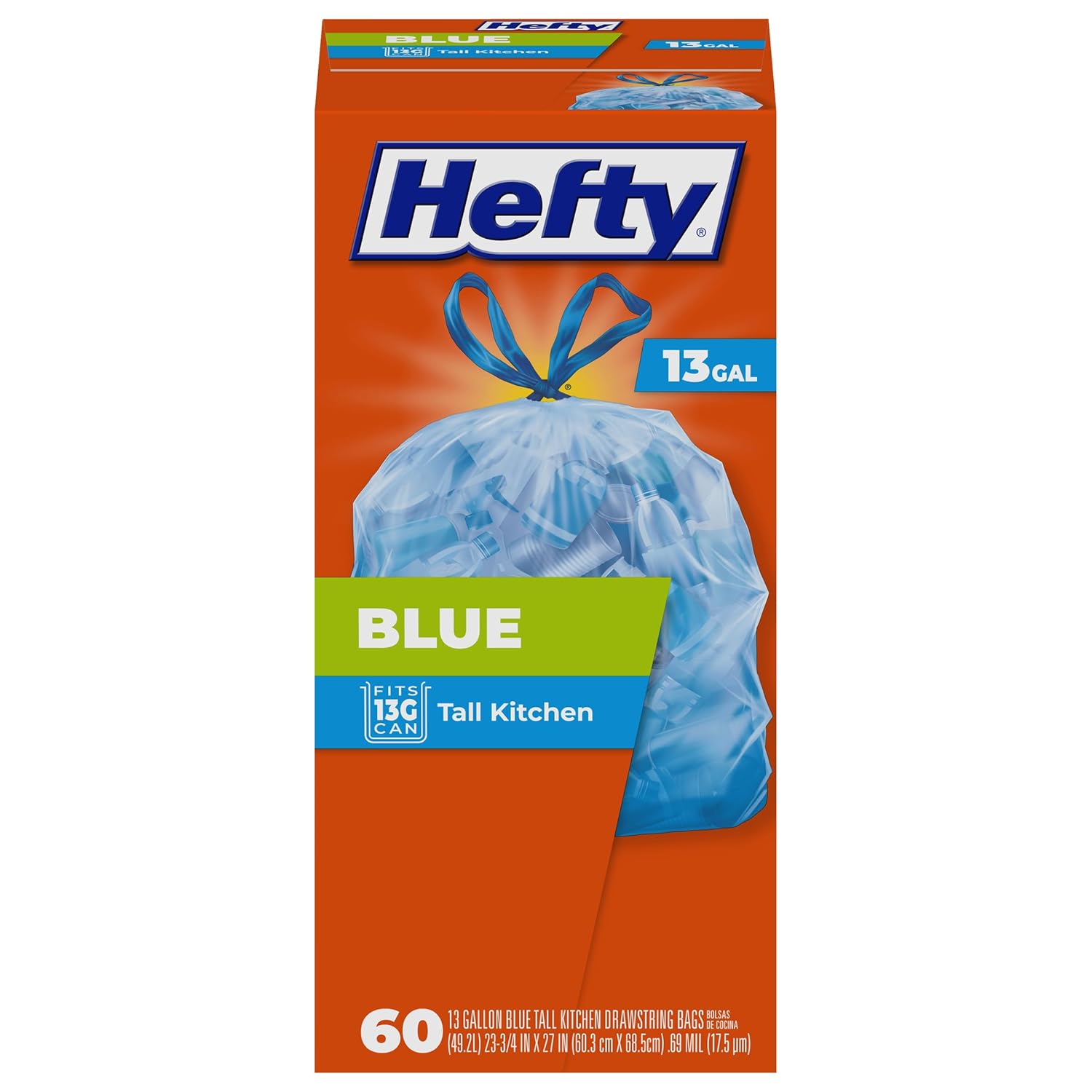 Hefty Blue Trash Bags Blue 13 Gallon 60 Count