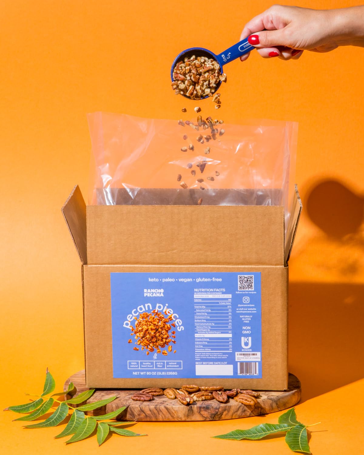 RANCHO PECANA - Natural Pecan Pieces, 5 LB, Gluten Free Chopped Pecans, non-GMO, Vegan Snack, Organic Snack, Kosher, Keto, 3g Protein per 1 oz, Resealable Bag