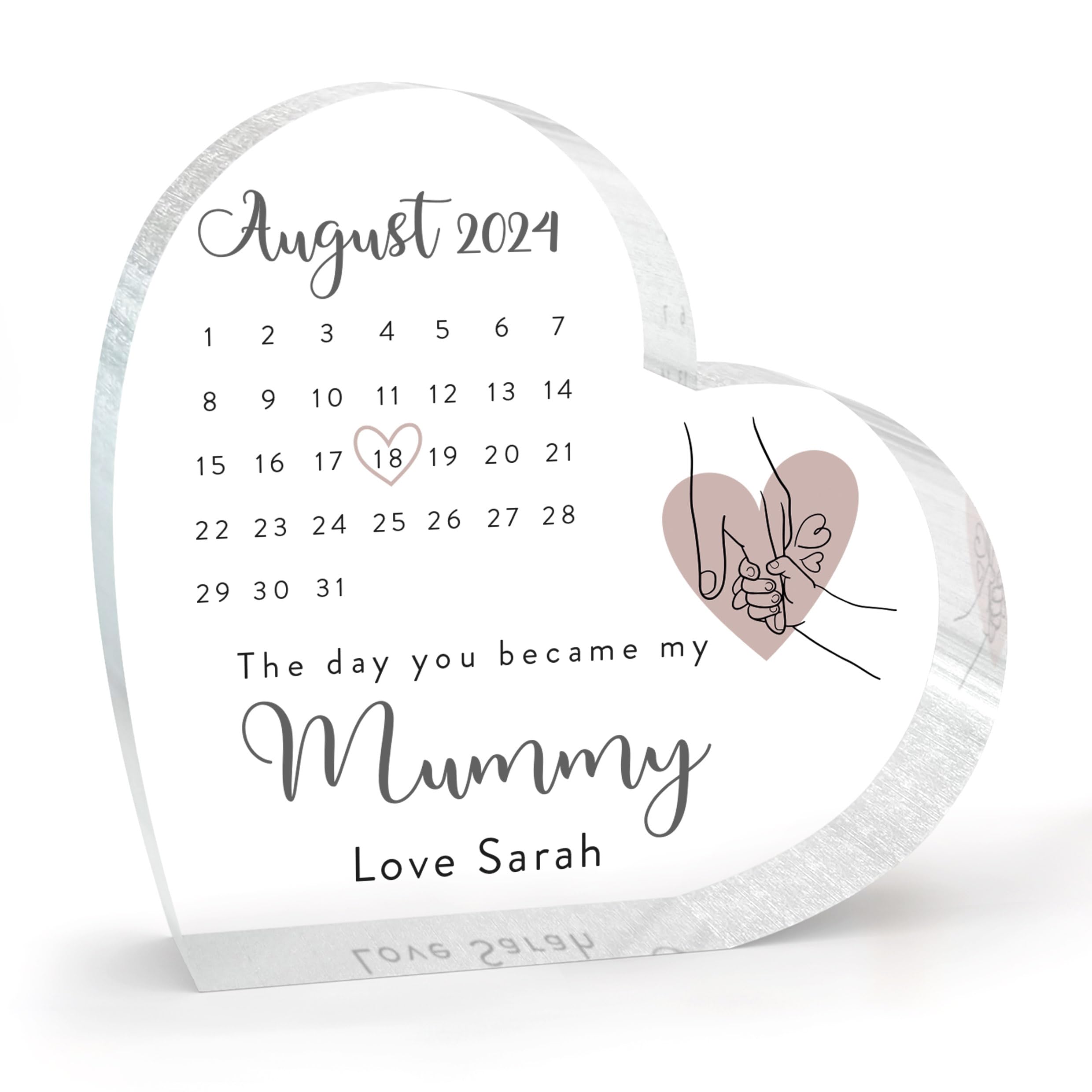 – Beecreative Personalised The Day You Became My Mummy Gift from Daughter Son Baby – New Mummy Keepsake Gift, First Mothers Day Gift for Mum from Baby or Child, With Grey Bag