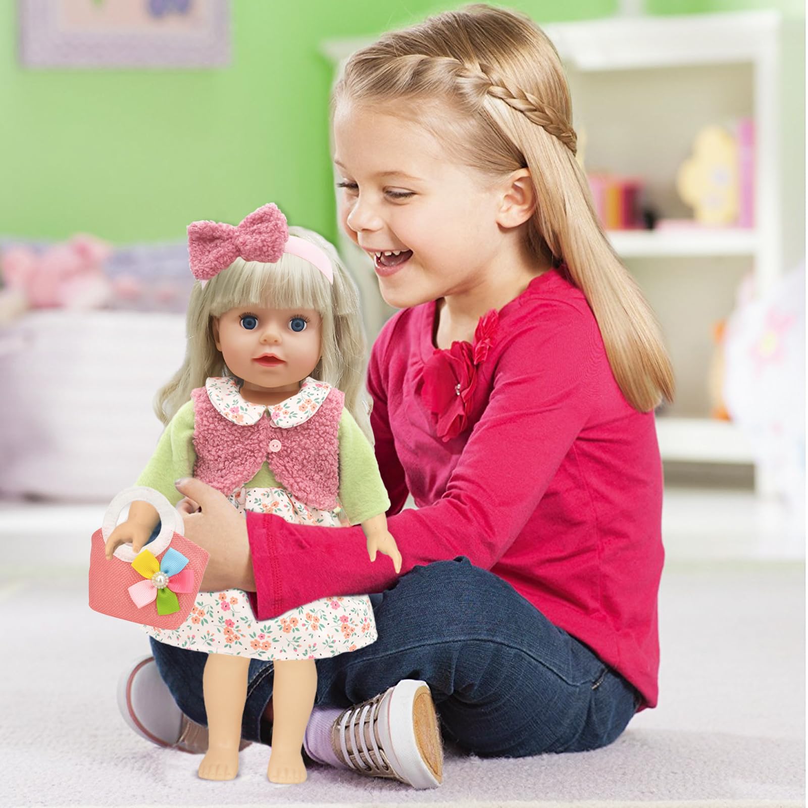 Vêtements de poupée 36-43 cm pour poupées de bébé 14-18 pouces vêtements de poupée avec veste t-shirt poches chaussures lunettes téléphones portables colliers bracelets filles enfants cadeau Vêtements de poupée 36-43 cm pour poupées de bébé 14-18 pouces vêtements de poupée avec veste t-shirt poches chaussures lunettes téléphones portables colliers bracelets filles enfants cadeau