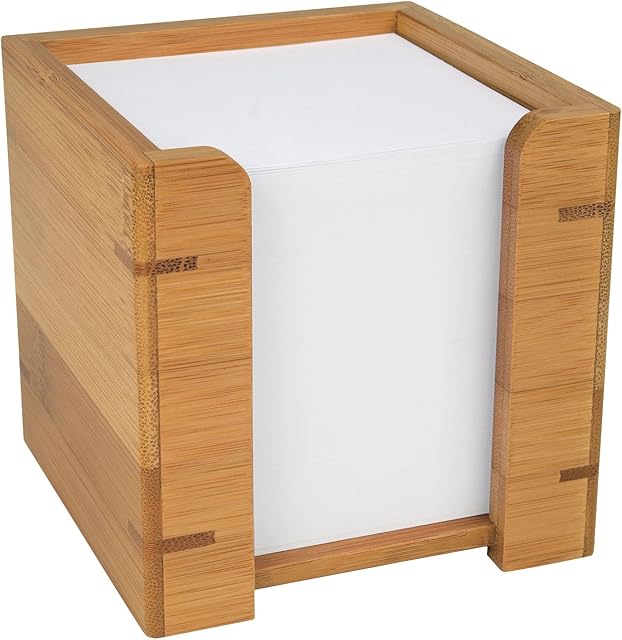 Wedo 61707 bambusowe pudełko na karteczki, w zestawie 900 arkuszy papieru 9 x 9 cm, w kartonie prezentowym, brązowe