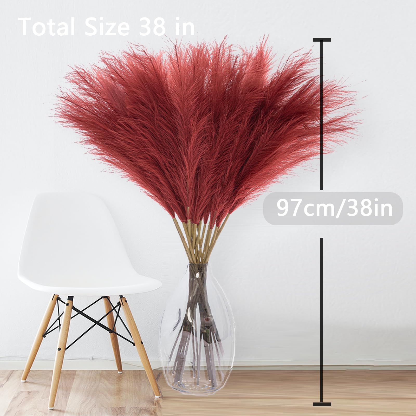 Sztuczna trawa pampasowa, wysoka, 96 cm, czerwona trawa pampasowa, dekoracja, wysokie pompy, kompozycja kwiatowa i wypełnienie wazonu, do domu, na ślub, Dzień Matki, 10 szt