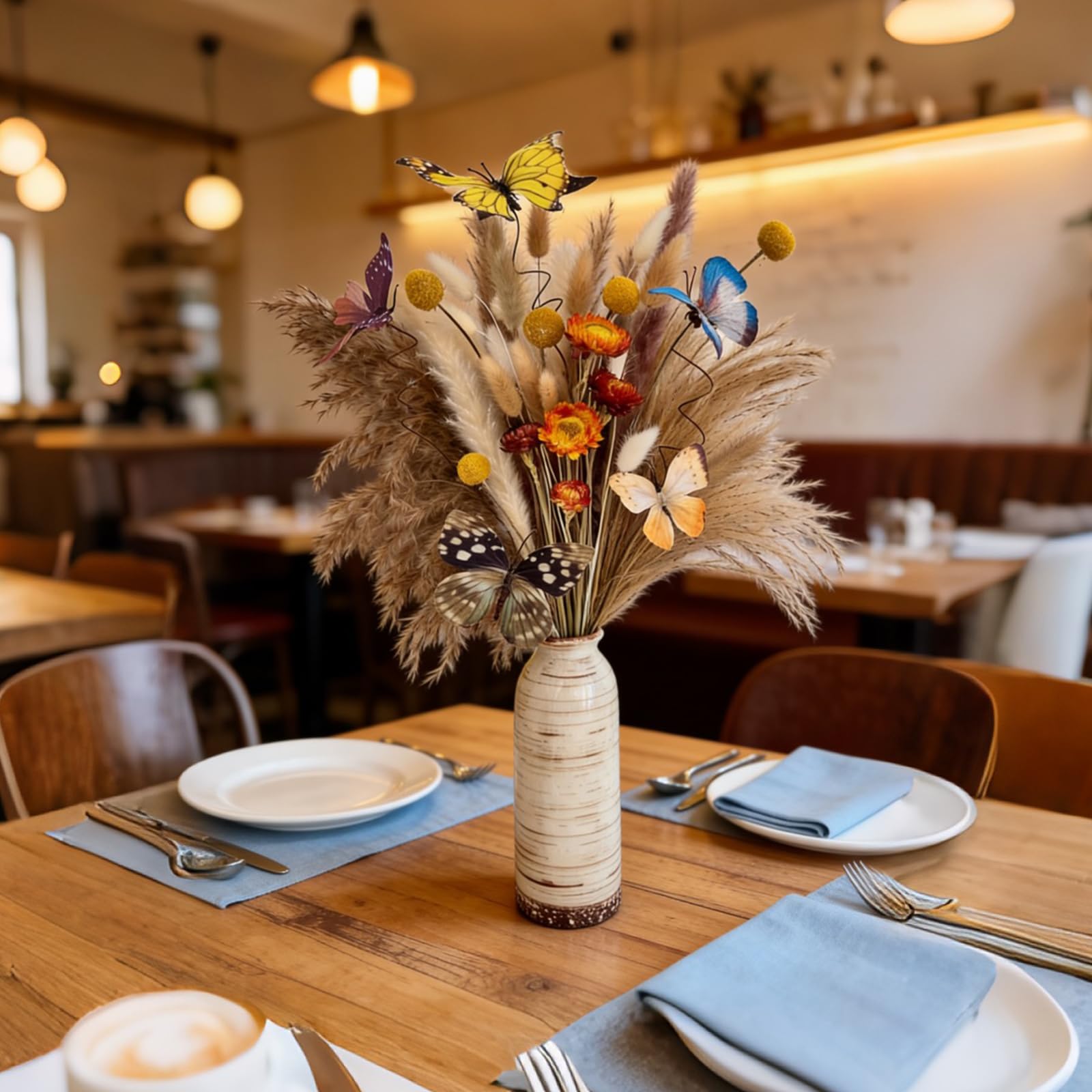 Trockenblumenstrauß: Pampasgras Boho-Dekor, westliches Blumenarrangement enthält Hasenschwanz, Schilfgras und Schmetterlinge für Zuhause, Vase, stimmungsvolles Büro, Hochzeit, Schlafzimmer