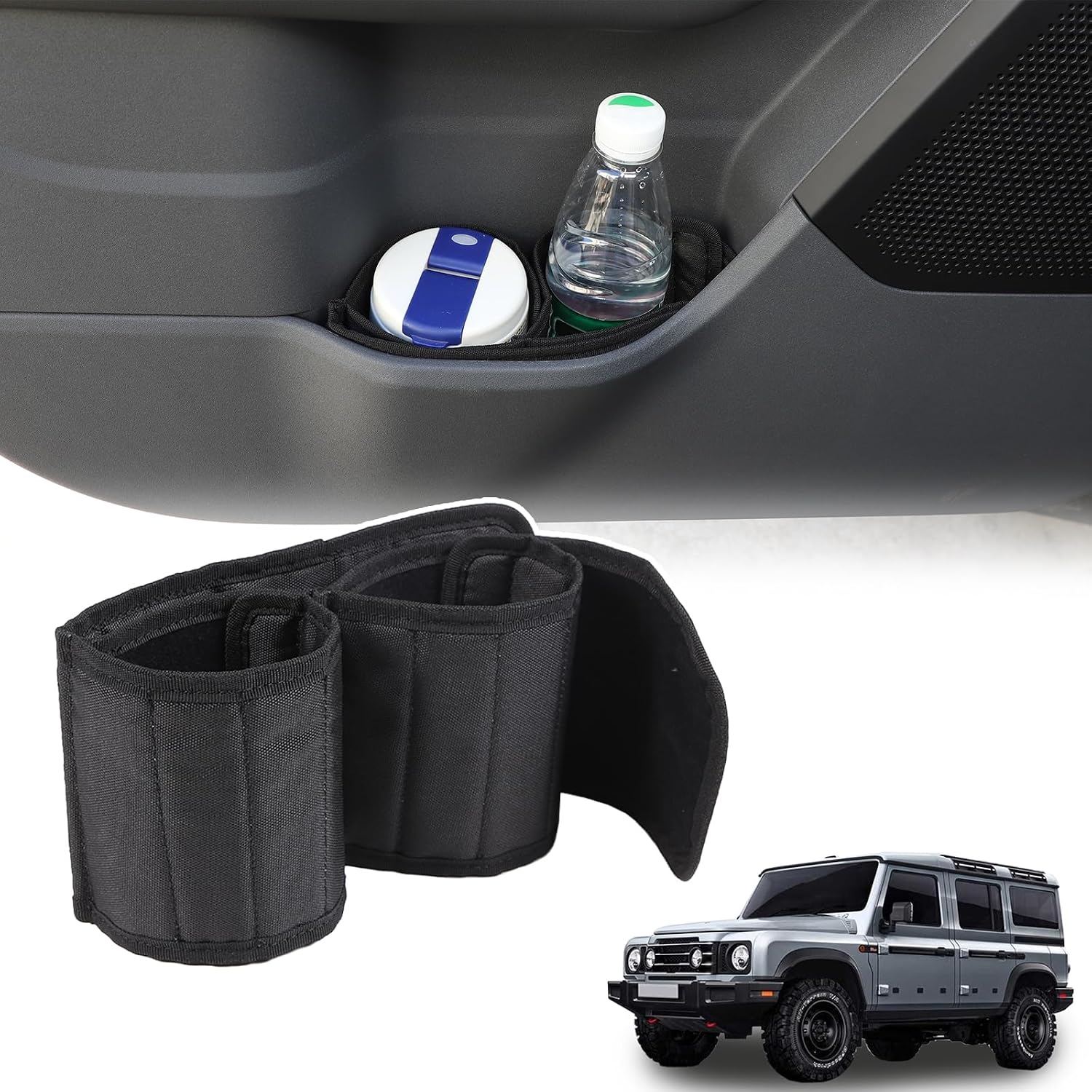 Car Cup Holder Position Limiter Car Door Storage Box Compatible with Ineos Grenadier 2020-2024, Oxford Cloth Car Cup Holder Bottle Stabilizers Waterproof, Non-Slip, Anti Shake