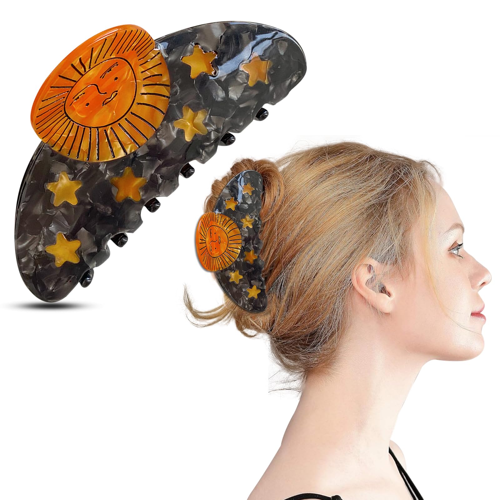 Sun Smiley Face Hair Clips, Cellulose Acetate Hair Clips, Funny Standing Cute Small Hairpins Accessories for Women Thick Thin Hair