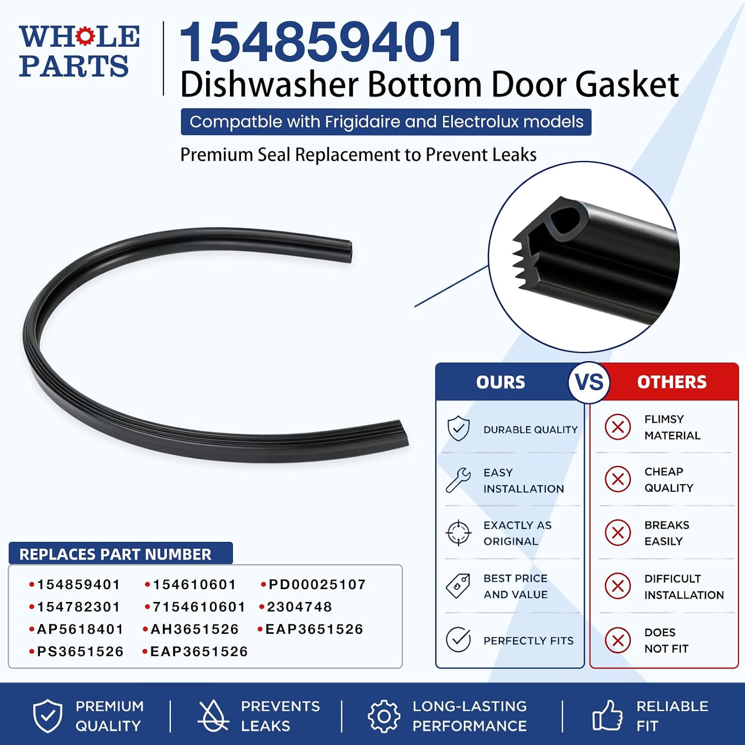 154859401 Dishwasher Bottom Door Gasket, 21.65 Inch, Black