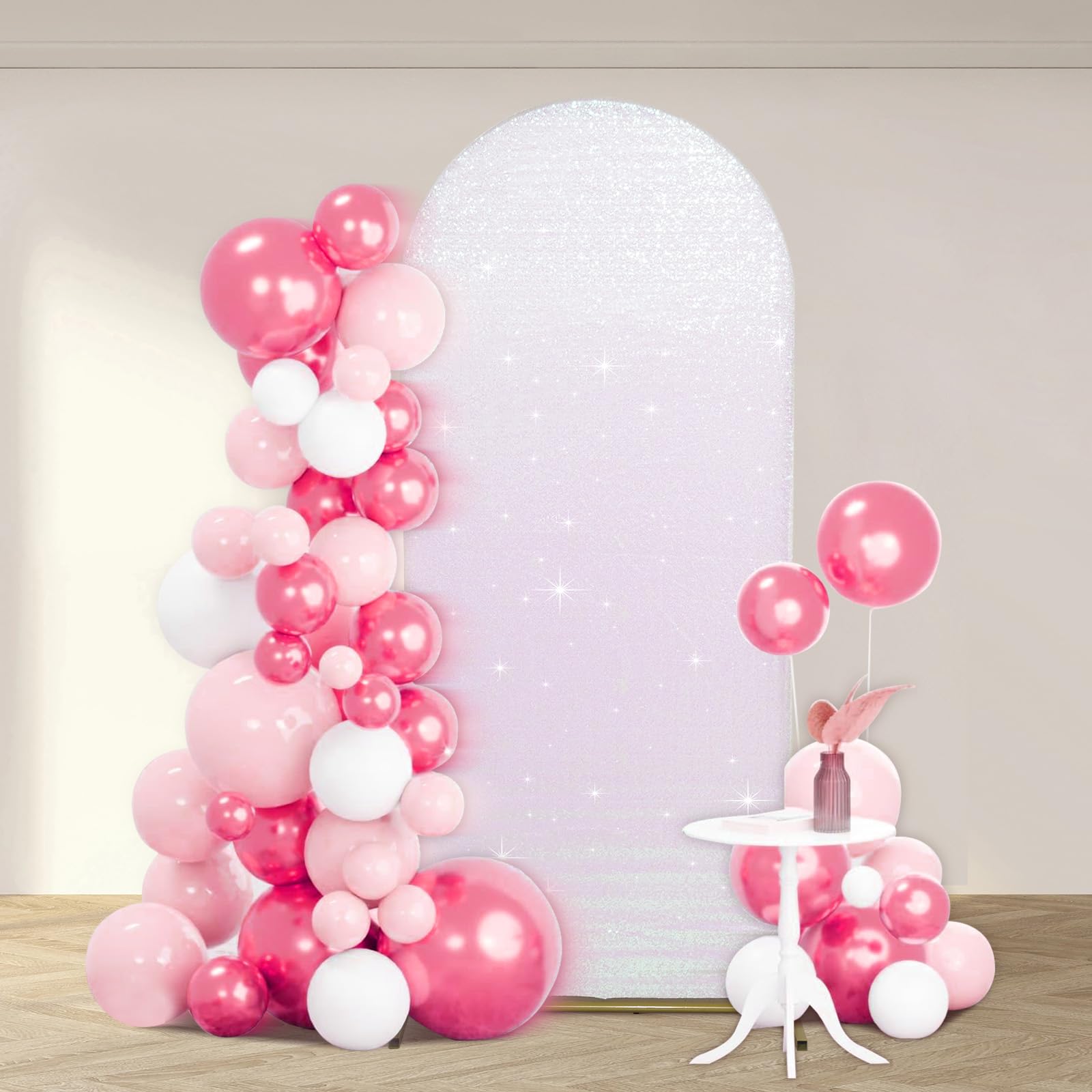 PartyDelight Arch Backdrop Cover Sequin Iridescent White 6FT Sparkly Wedding Back Drop Fitted Arch Stand for Birthday Party Decoration