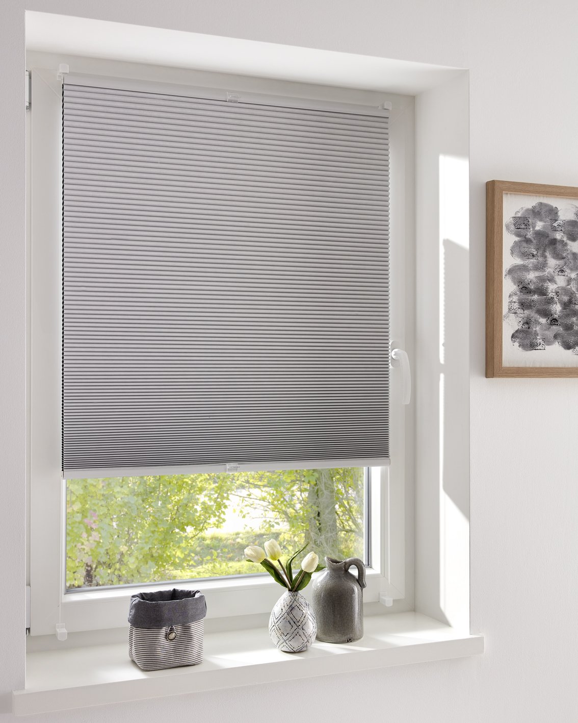 DécoProfi Wabenplissee ohne Bohren verdunkelnd Weiss 100cm x 220cm I Verspannte Plissees nach Maß mit Klemmträger/Klemmfix I Blickdichte Innenrahmen-Plissees zum Klemmen