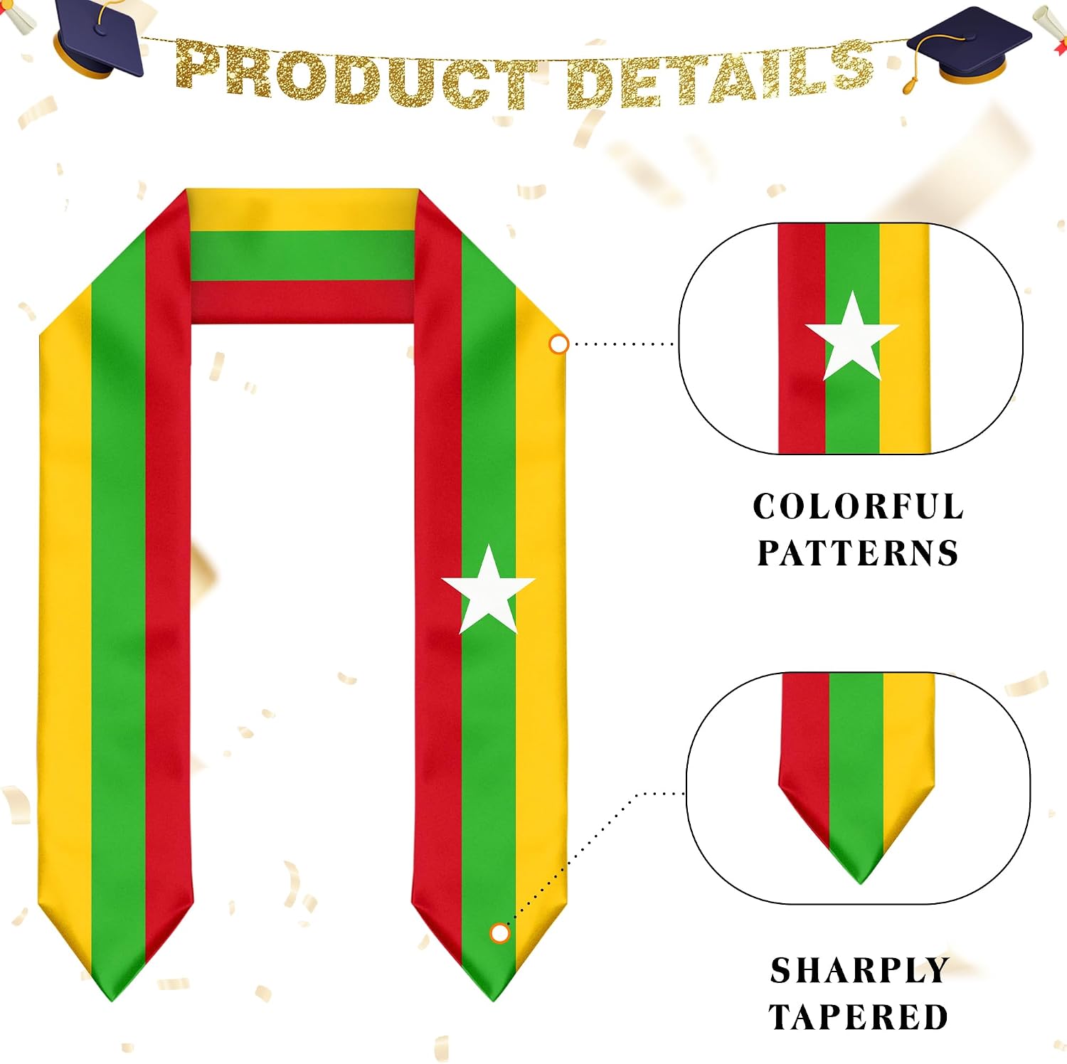 Myanmar Burma Flag Graduation Stole Sash for Study Aboard International Students Abroad Adult Unisex
