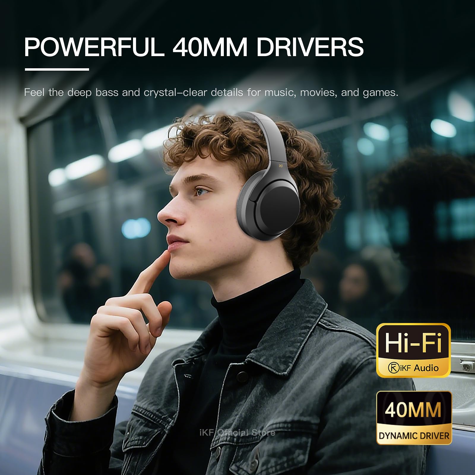 iKF T1 Pro - Cuffie over-ear wireless Bluetooth, riproduzione 100 ore, suono HiFi, connessione multi-dispositivo, design pieghevole, modalità cablata, per viaggio/lavoro/gioco/scuola (bianco sporco)