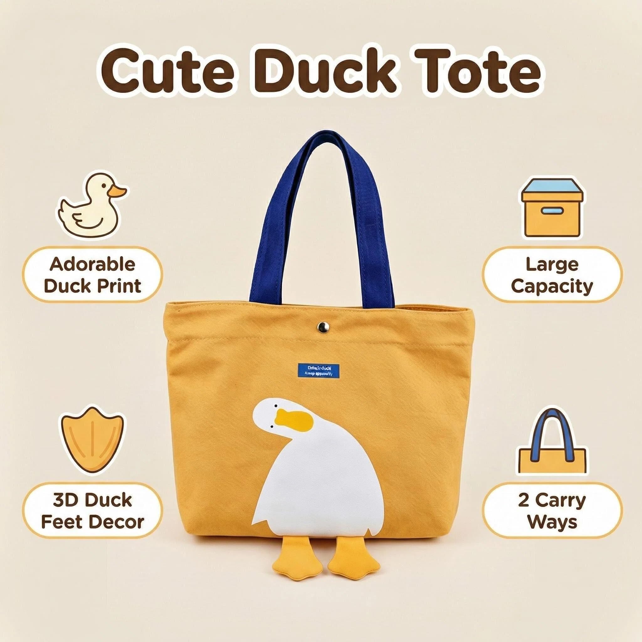 Joli sac fourre-tout en forme de canard, sac à main pour femme avec poche intérieure, cadeau de canards jaunes pour femme, sac amusant pour un usage quotidien, le travail, les voyages, l'école | Sacs pliables