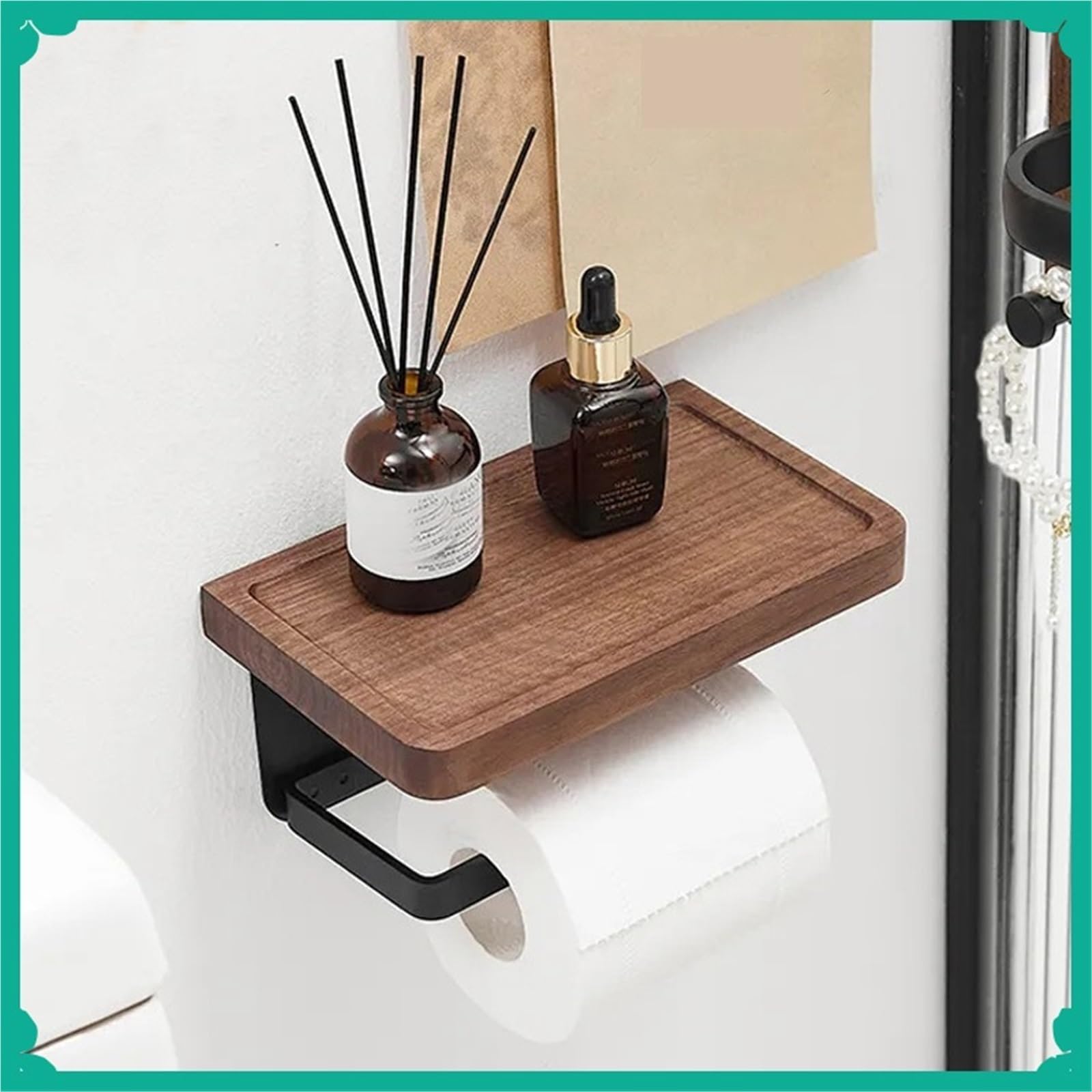 Portarotolo WC adesivo con mensola Porta carta igienica con ripiano | Supporto da parete for porta carta igienica nero opaco(Model A 20cm)