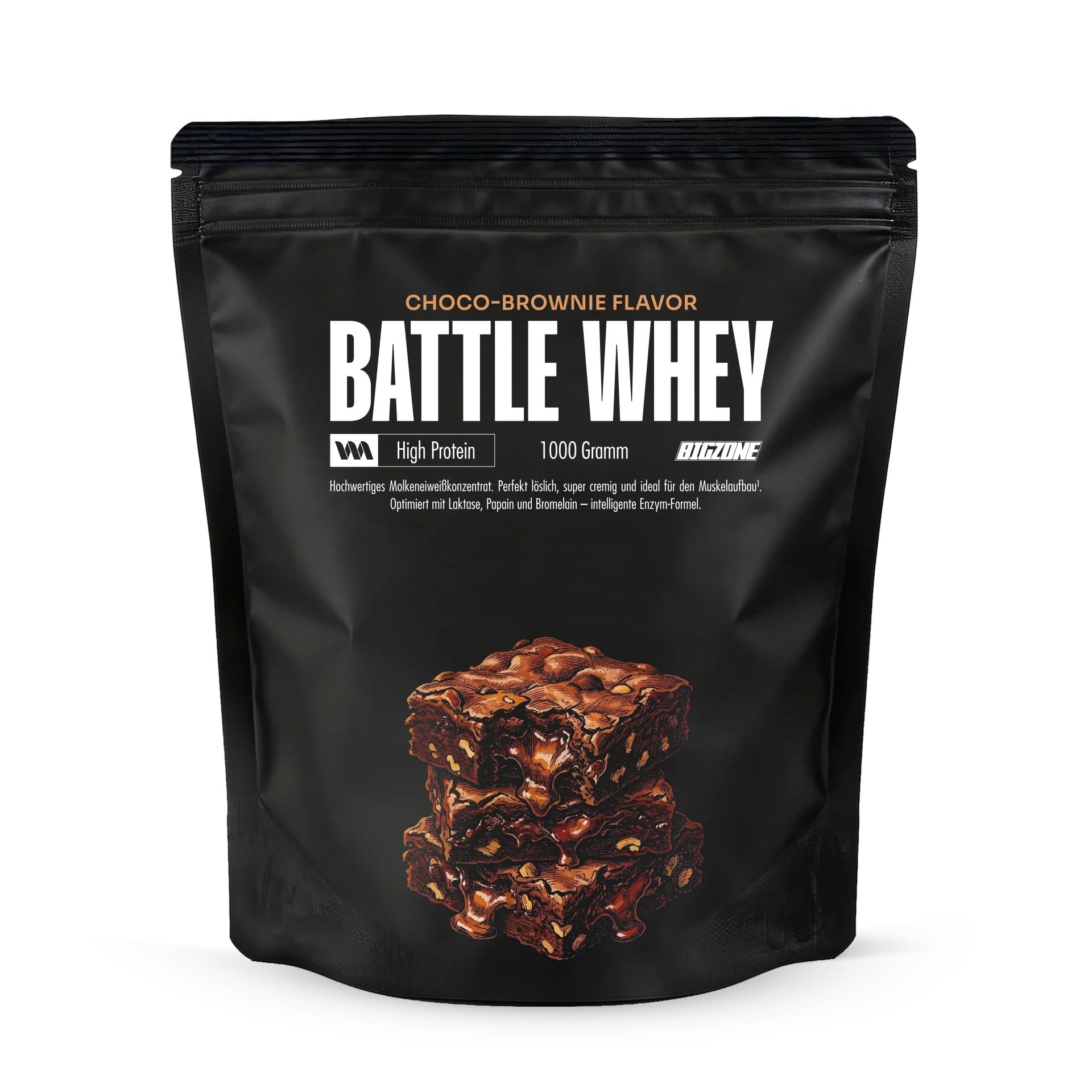 Big Zone BATTLE WHEY | Whey Protein Concentré Protéines | Qualité délicieuse fabriquée en Allemagne | 1000 g 1 kg de poudre (brownie au chocolat)