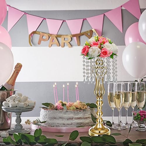 Miniatura 5 de 16 centros de mesa de boda para mesas, centro de mesa de jarrón con cristal de araña, soporte de flores de metal de 21.3 pulgadas, jarrones altos